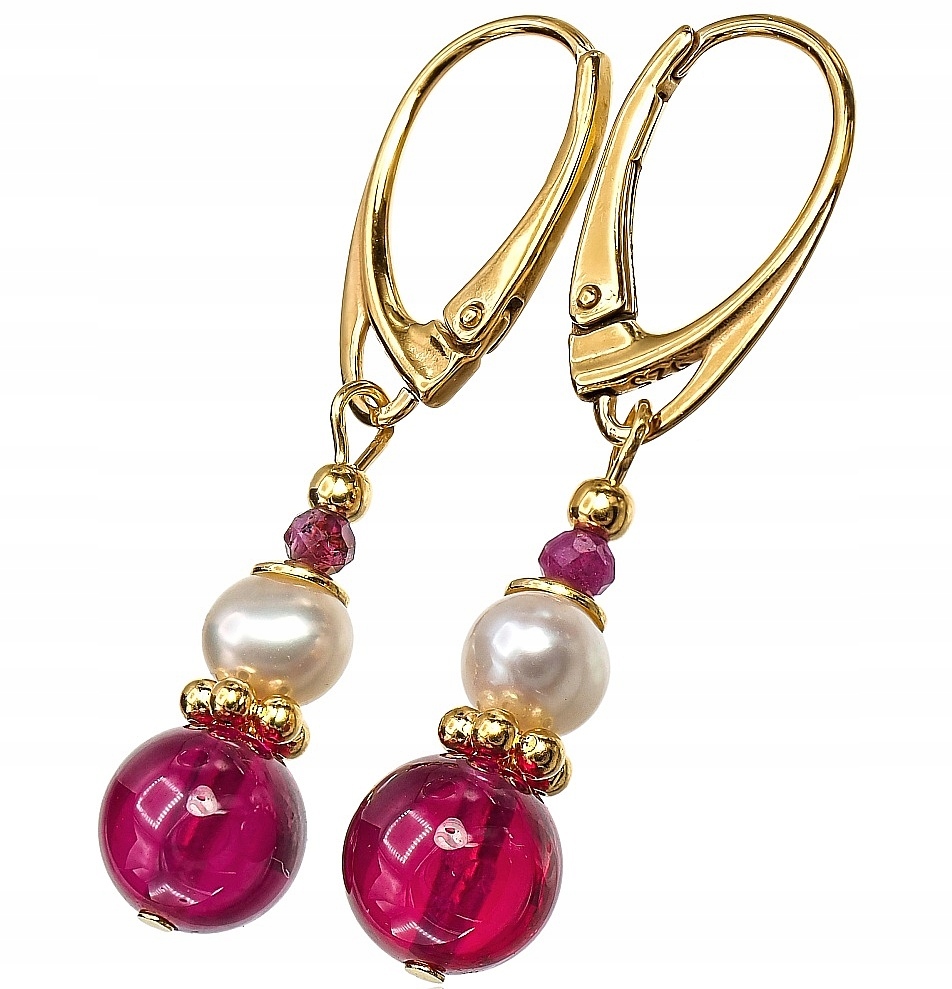 Perly Rubín Originální Výjimečné Náušnice Zlaté Stříbro Certifikát