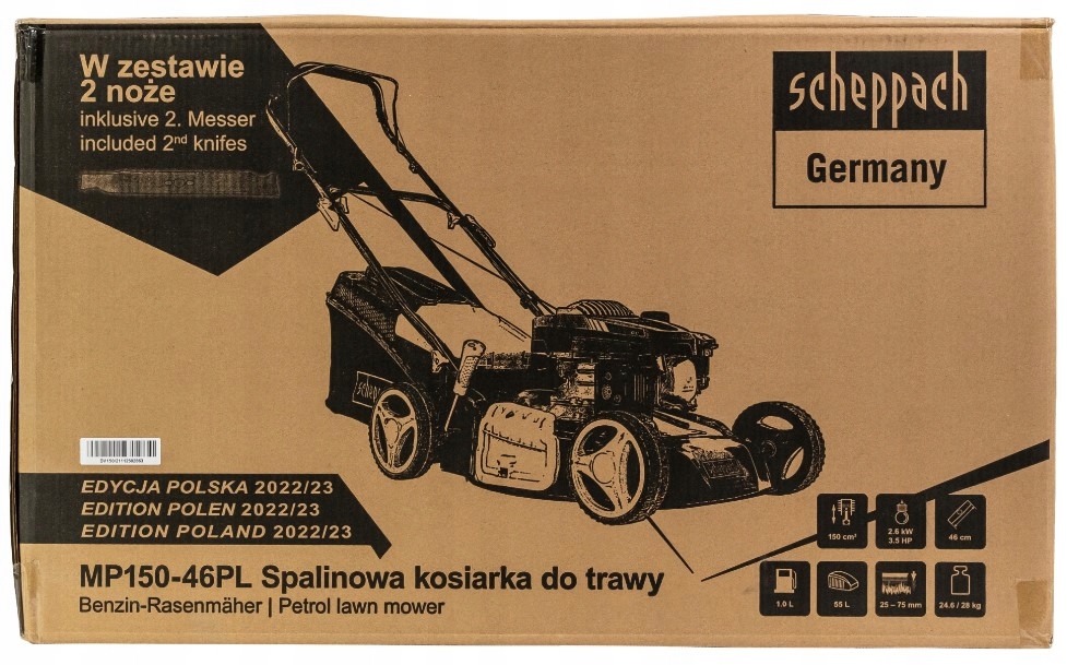 Mocna Kosiarka Spalinowa 46 cm 150 cm 2 Zapasowe Noże i Olej Kosiarkowy 1L Marka Scheppach