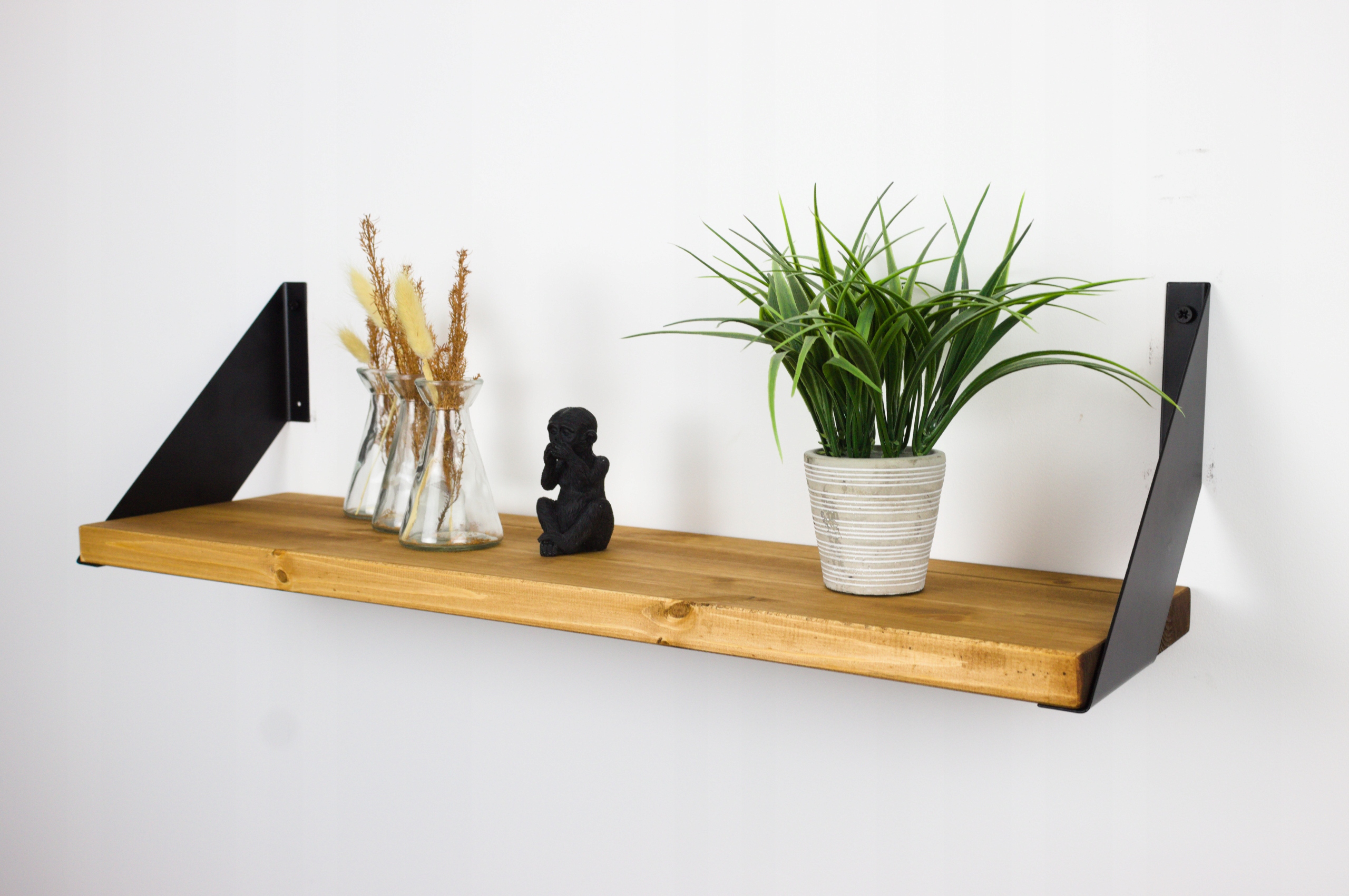 Rustikální nástěnná police Loft, dřevěná, závěsná, silná, do obývacího pokoje, 60 cm