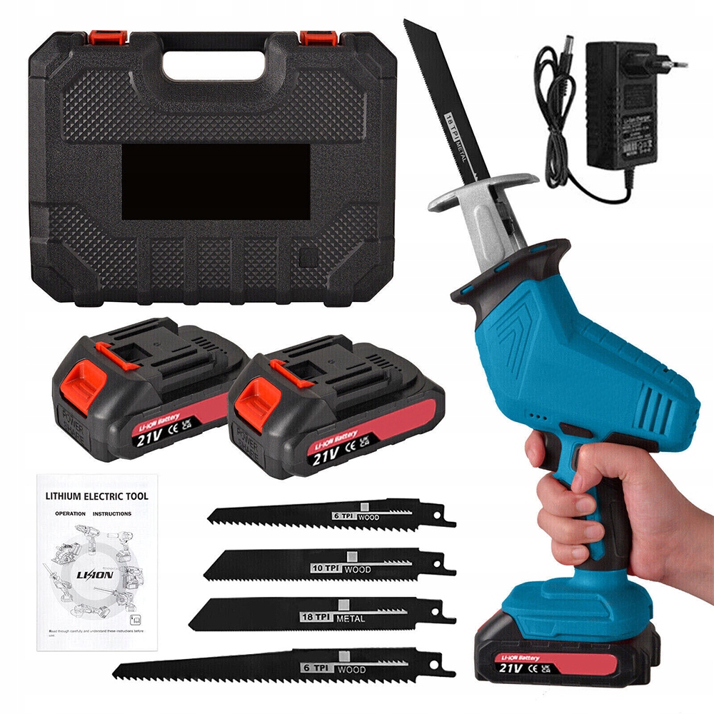 Výkonná Pila Ocaska Na Dřevo A Kov, Aku 21V 2000mAh 2x Baterie