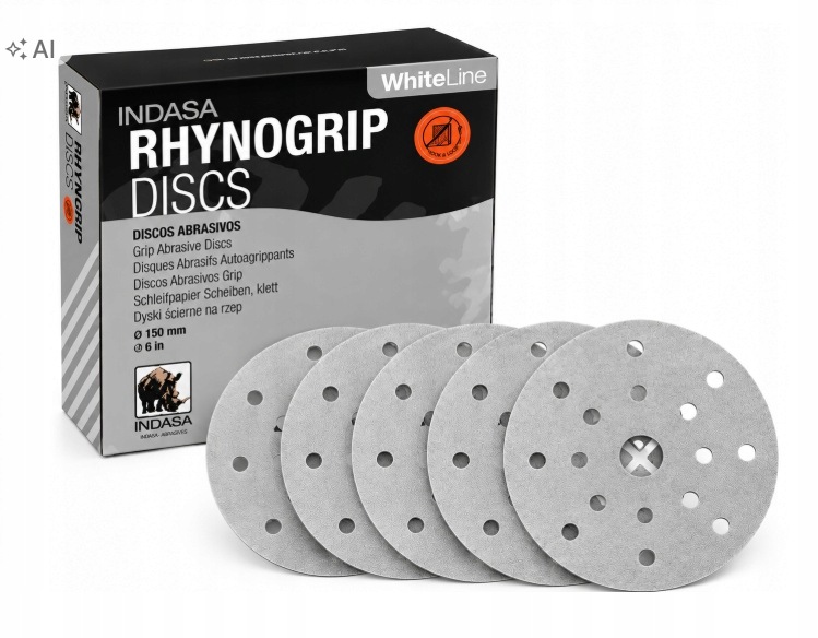 Krążki ścierne na rzep P150 150mm 17H Indasa Rhynogrip White Line 5 szt