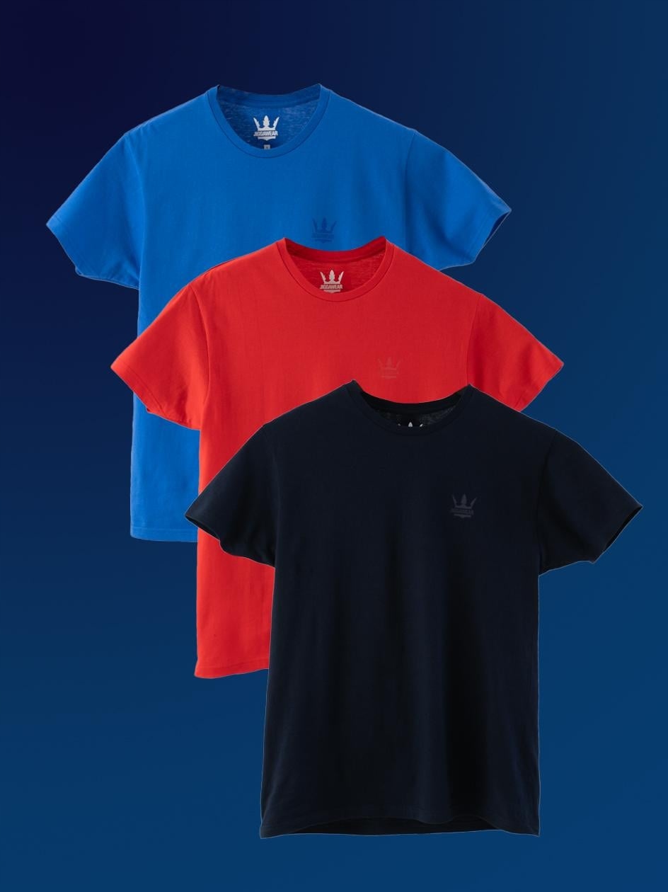 Sada 3 triček Modrá Červená Granátová Jigga Wear Tonal Crown XL