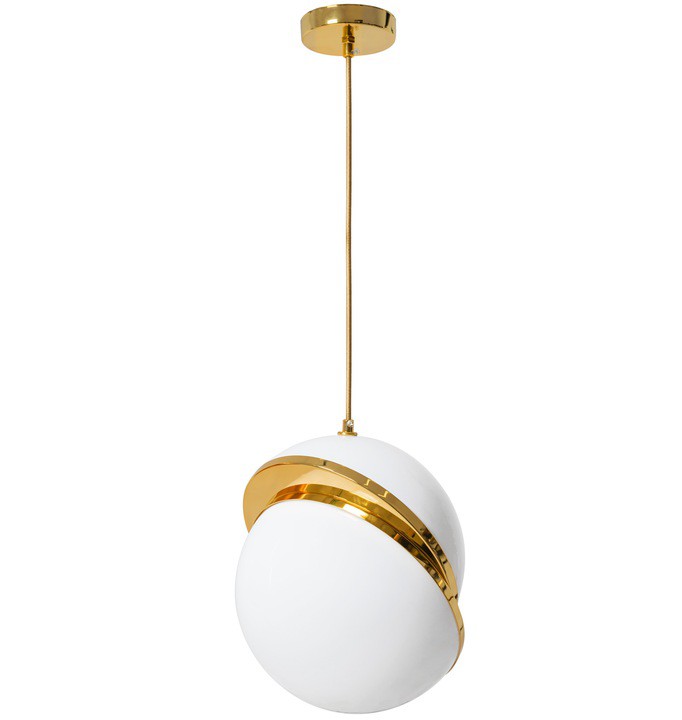 Závěsná stropní lampa Zlatá Glamour Bílá Mléčná koule Akrylová Nastavitelná