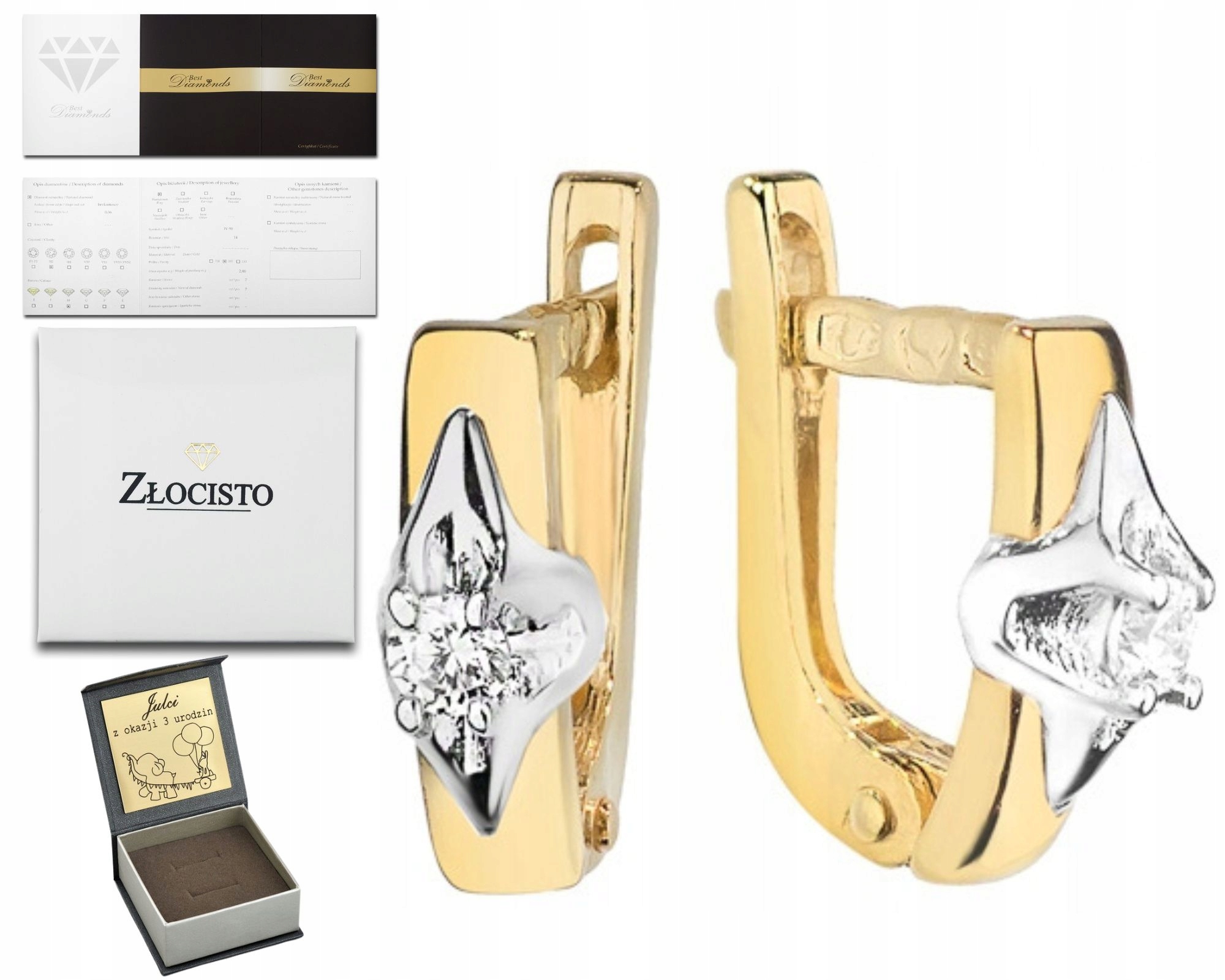 Zlaté Náušnice S Brilianty A Diamanty 0,08 Ct 585