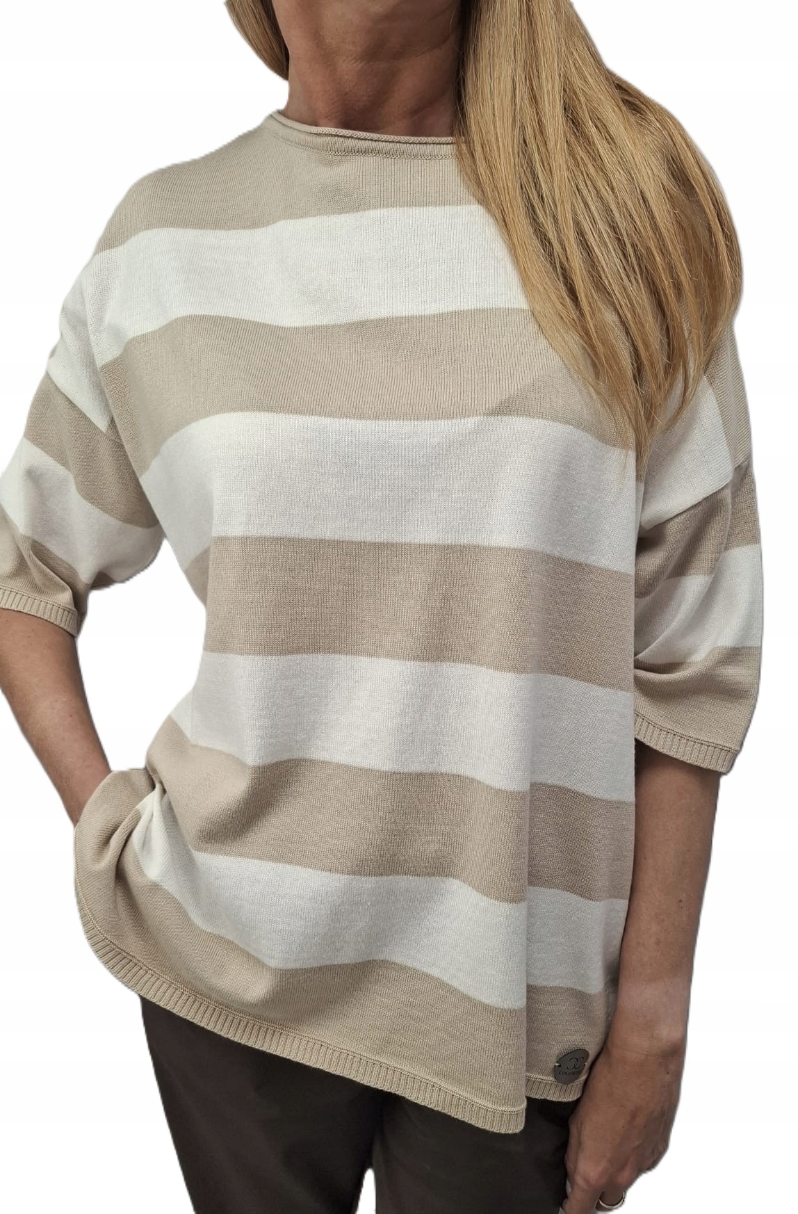 Cocomore Svetrová halenka s pruhy, tmavě béžová bílá Novinka