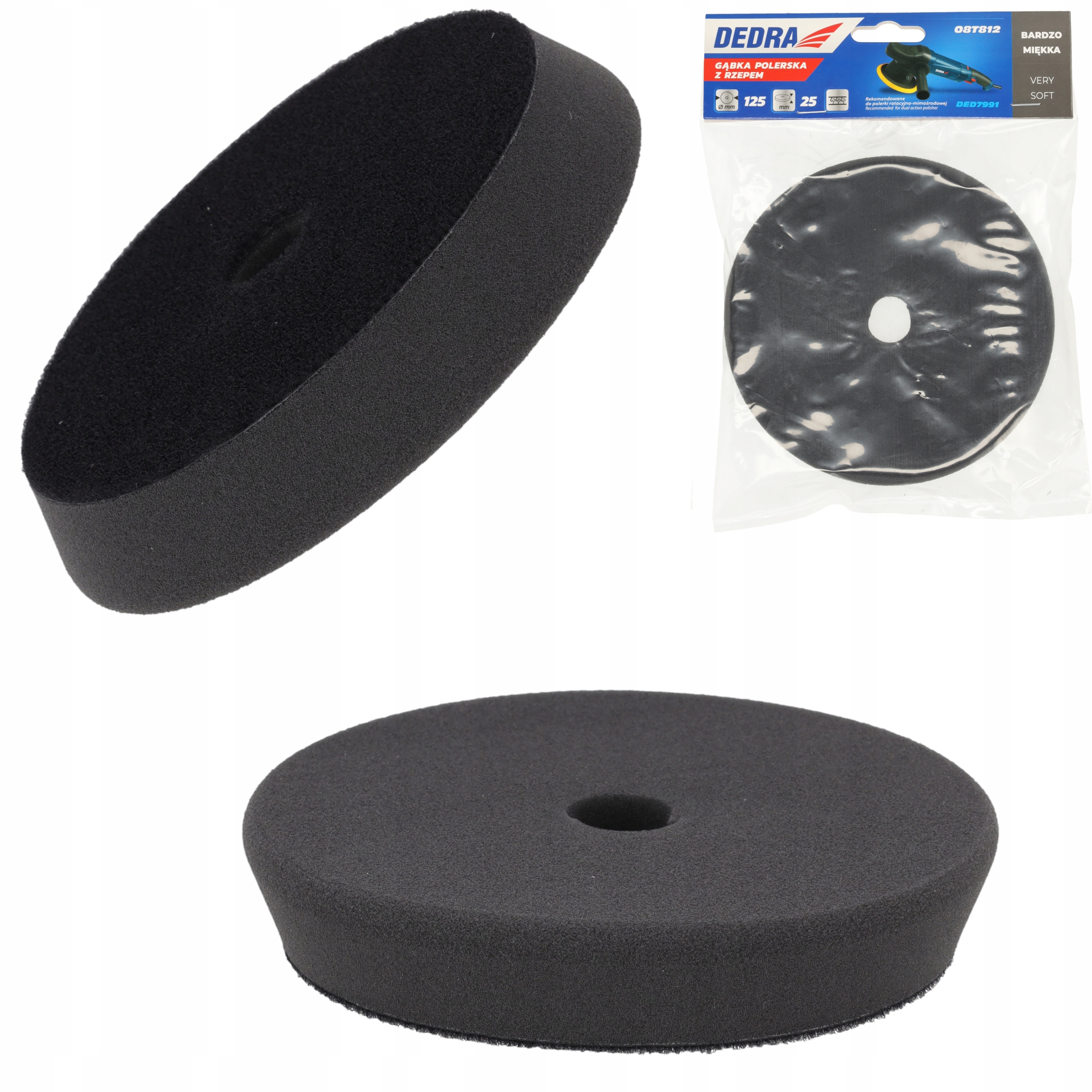 Pad Polerski z rzepem 125 mm Dedra Gąbka polerska B. Miękka do polerowania