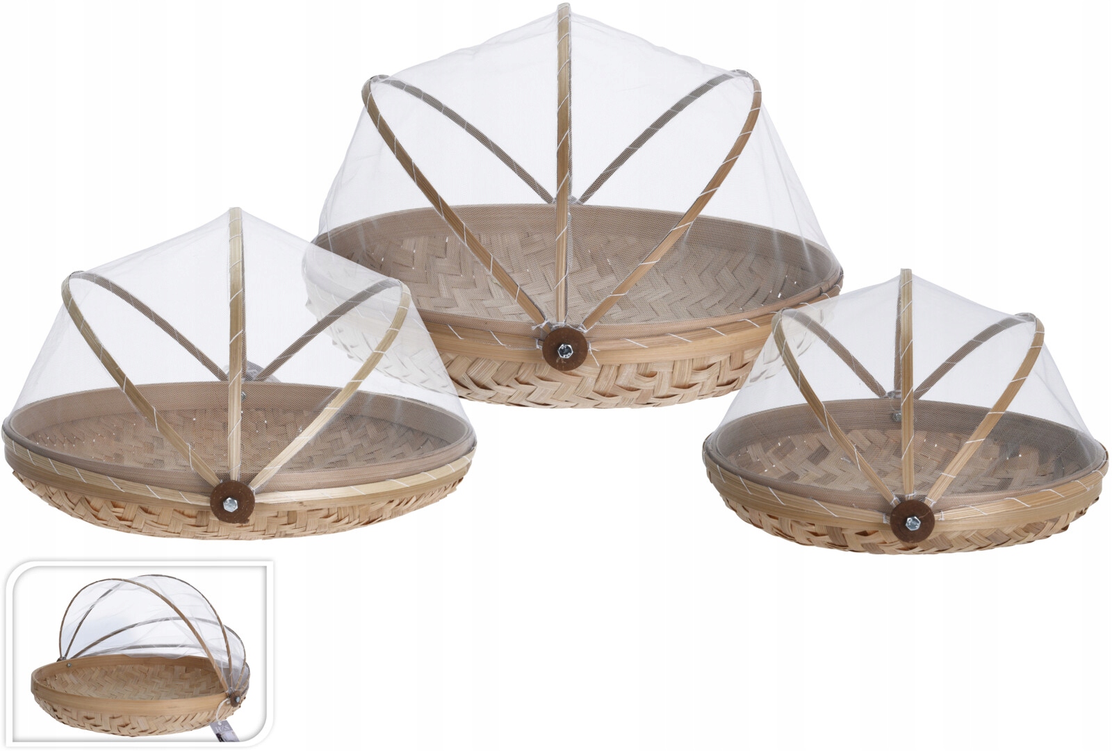 Sada 3 bambusových košů s moskytiérou 35 cm, béžová