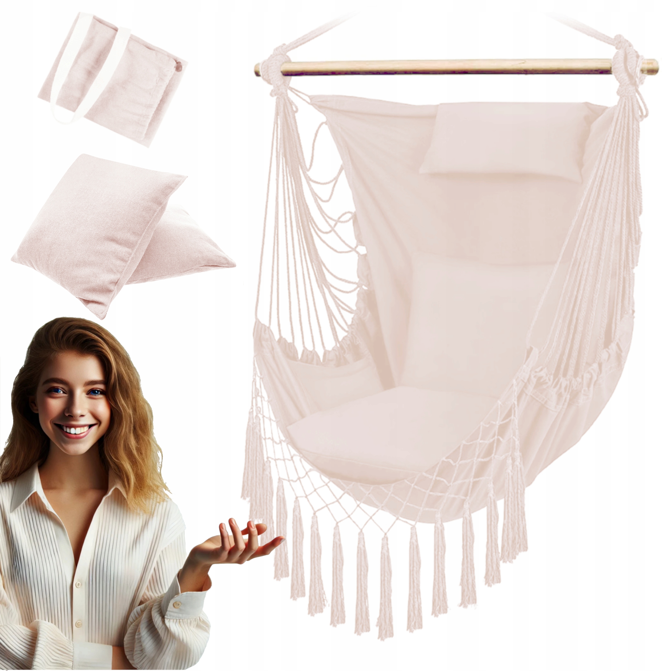 Fotel Wiszący Krzesło Brazylijskie Huśtawka Hamak Poduszki Gniazdo XXL Boho