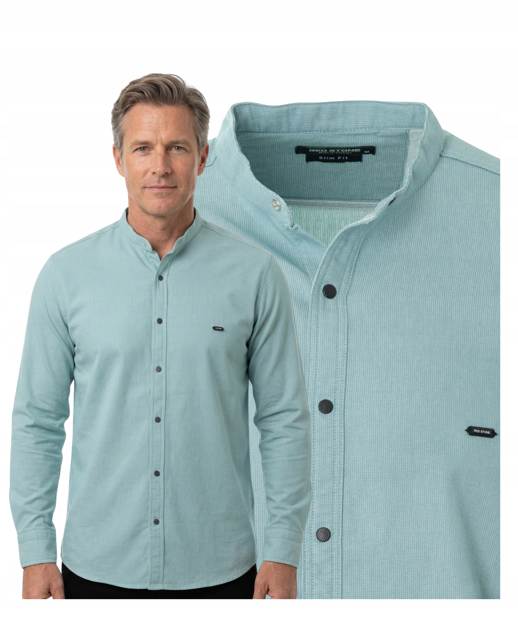 Koszula męska na stójce bawełniana stylowa rozpinana Wiosenna Rozmiar L