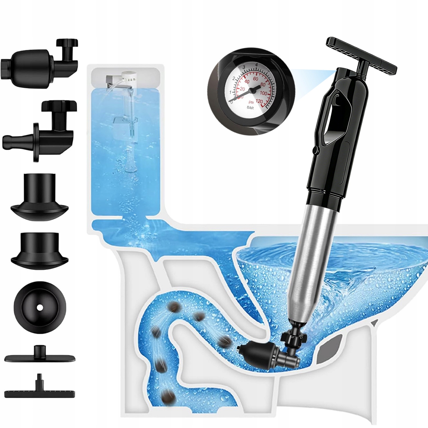 Pumpa Pro Protlačování Dráždění Potrubí Tlakový Nástroj Toalet Wc Kanalizace
