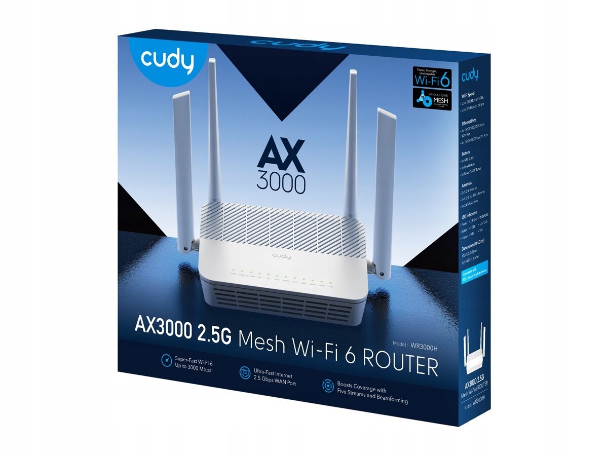 Router Cudy WR3000H AX3000 WiFi 6 mesh 2,5Gb Wan 4x 1GbE idealny do OpenWrt