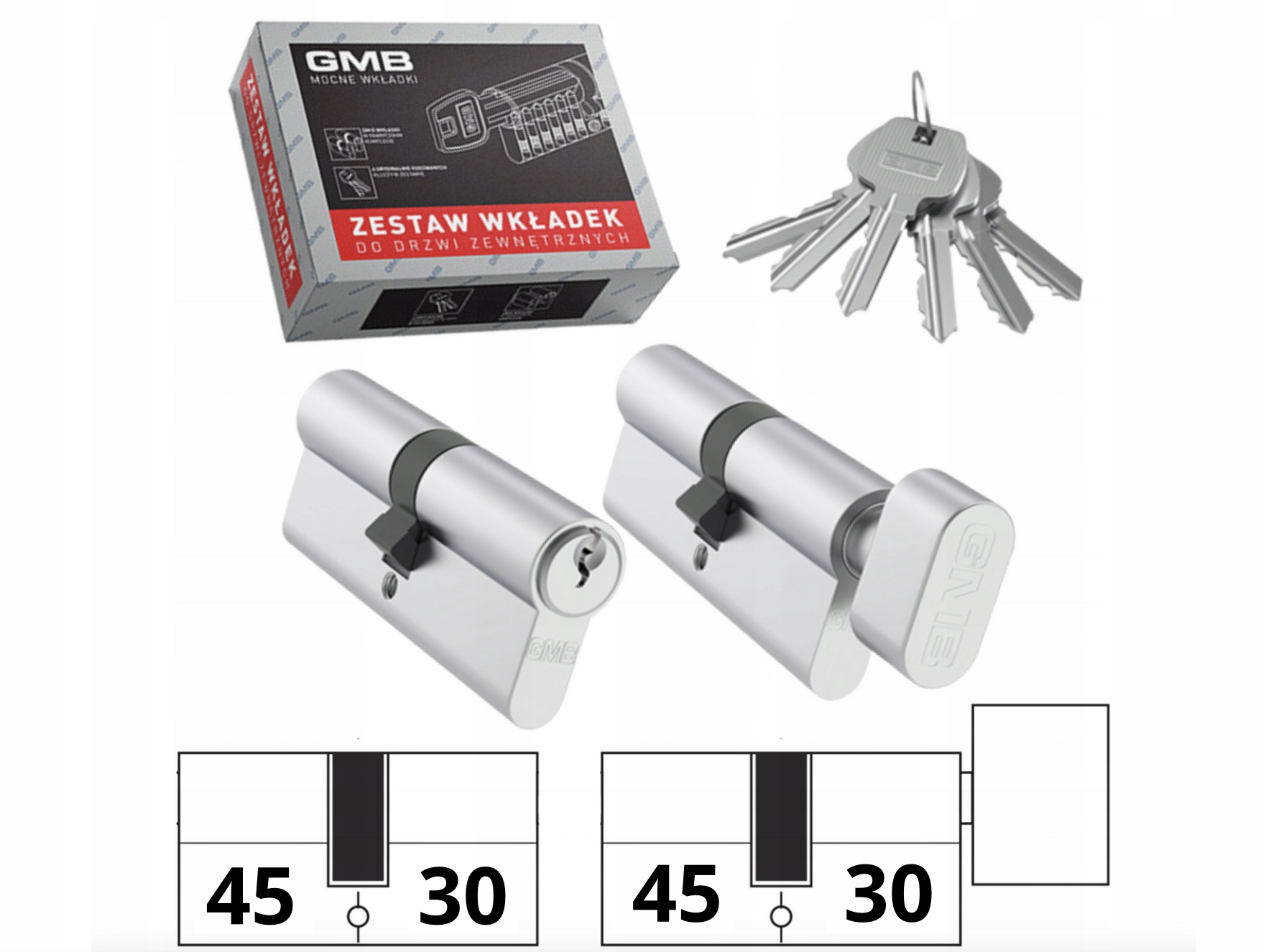 Sada vložek Gmb G30/45 30/45 knoflík na kratší straně Systém 1 klíče