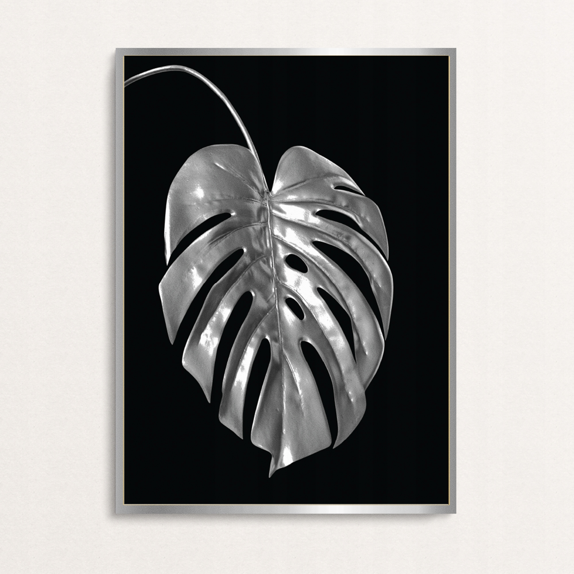 3x ZESTAW PLAKATY 30x40 srebrne liście czarne tło monstera palma do salonu Wysokość produktu 40 cm