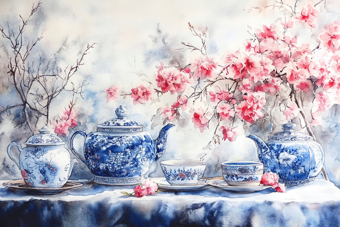 Obraz Na Plátně Canvas Japonská Porcelána Kvetoucí Višeň Čaj 120x80
