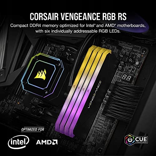 CORSAIR DDR4, 3200MHz 16GB 1x16GB Dimm, 16-20-20-38, XMP 2.0, Vengeance RGB RS, RGB LED, Black PCB, 1.35V, for AMD Ryzen & Intel — 8
