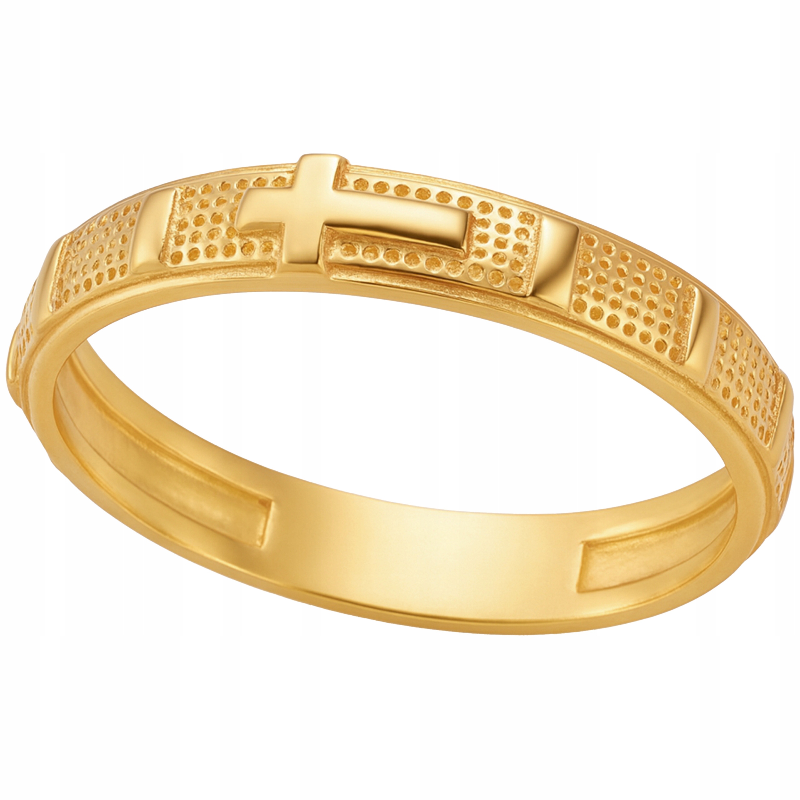 Stříbrný pozlacený prstýnek 925 růženec s křížkem 4 mm r8 pro ženy