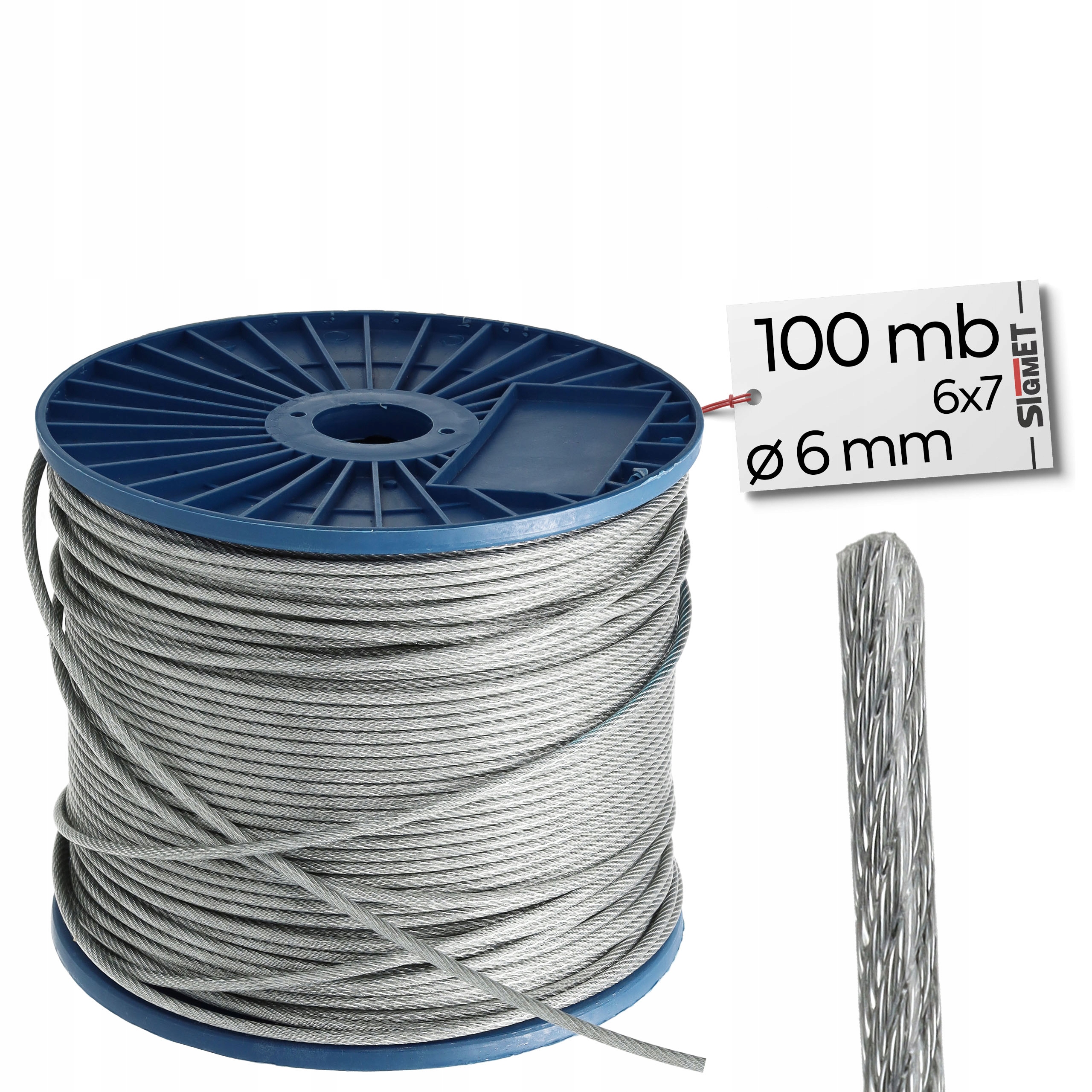 Pvc oceľové lano 6 mm, väzba 6x7, lanko v Pvc kryte 100 m