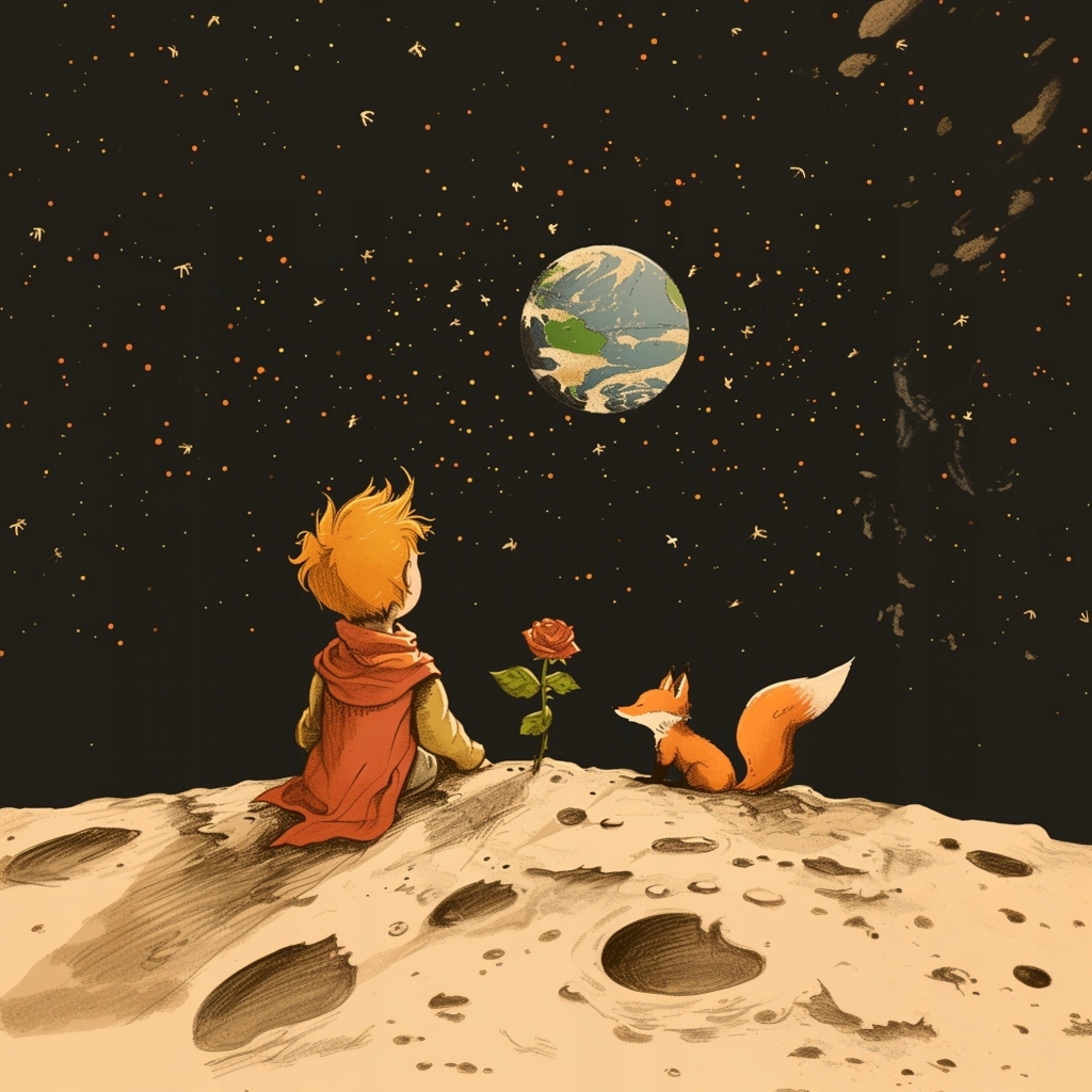 Obraz Na Plátně Canvas Děti Malý Princ Růže Liška Planeta Vesmír 80x80