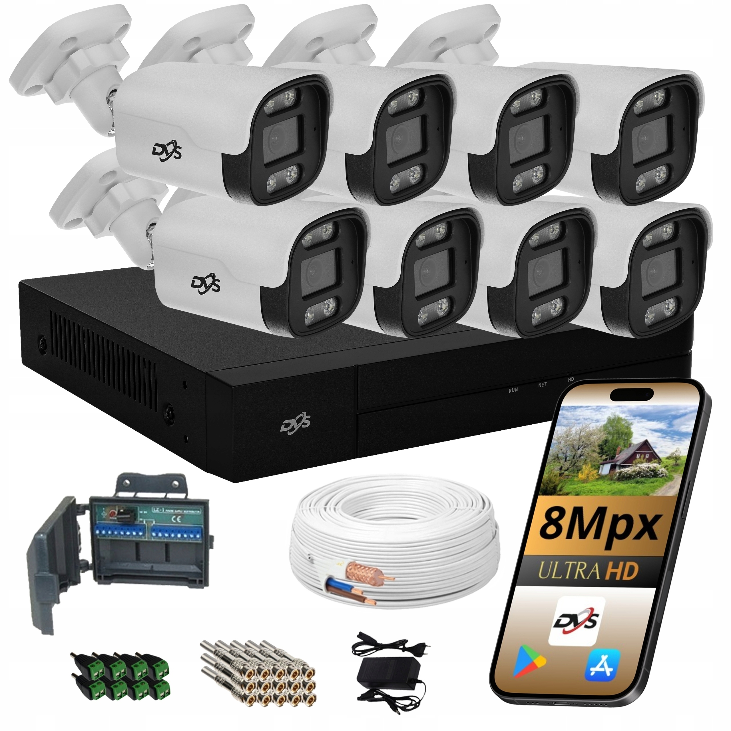 Sada 8 Kamer Pro Monitorování Venkovní Analogová Kamera Dual Light 8Mpx