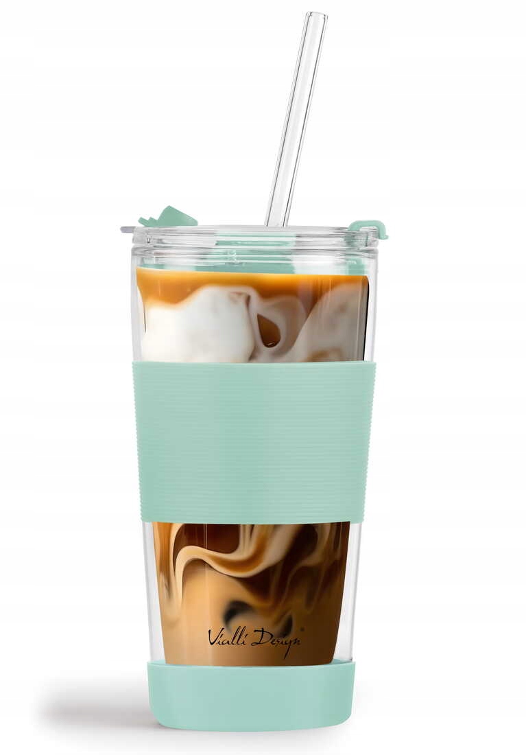 KUBEK TERMICZNY SZKLANY ZE SŁOMKĄ FUORI MIĘTOWY 600 ML Marka Vialli Design