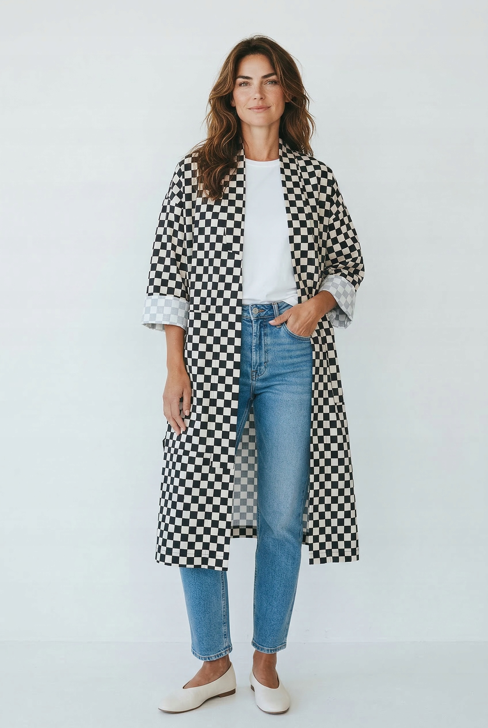 Kabátek dámský přehoz šachovnice Wendy Trendy oversize móda italy