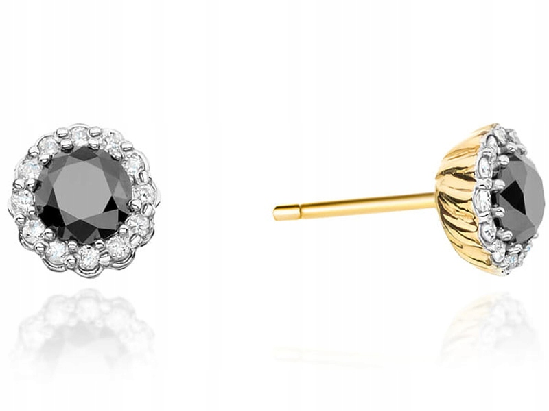 Zlaté náušnice 585 S Černým Briliantem 2,50g s diamanty pro ni 14k
