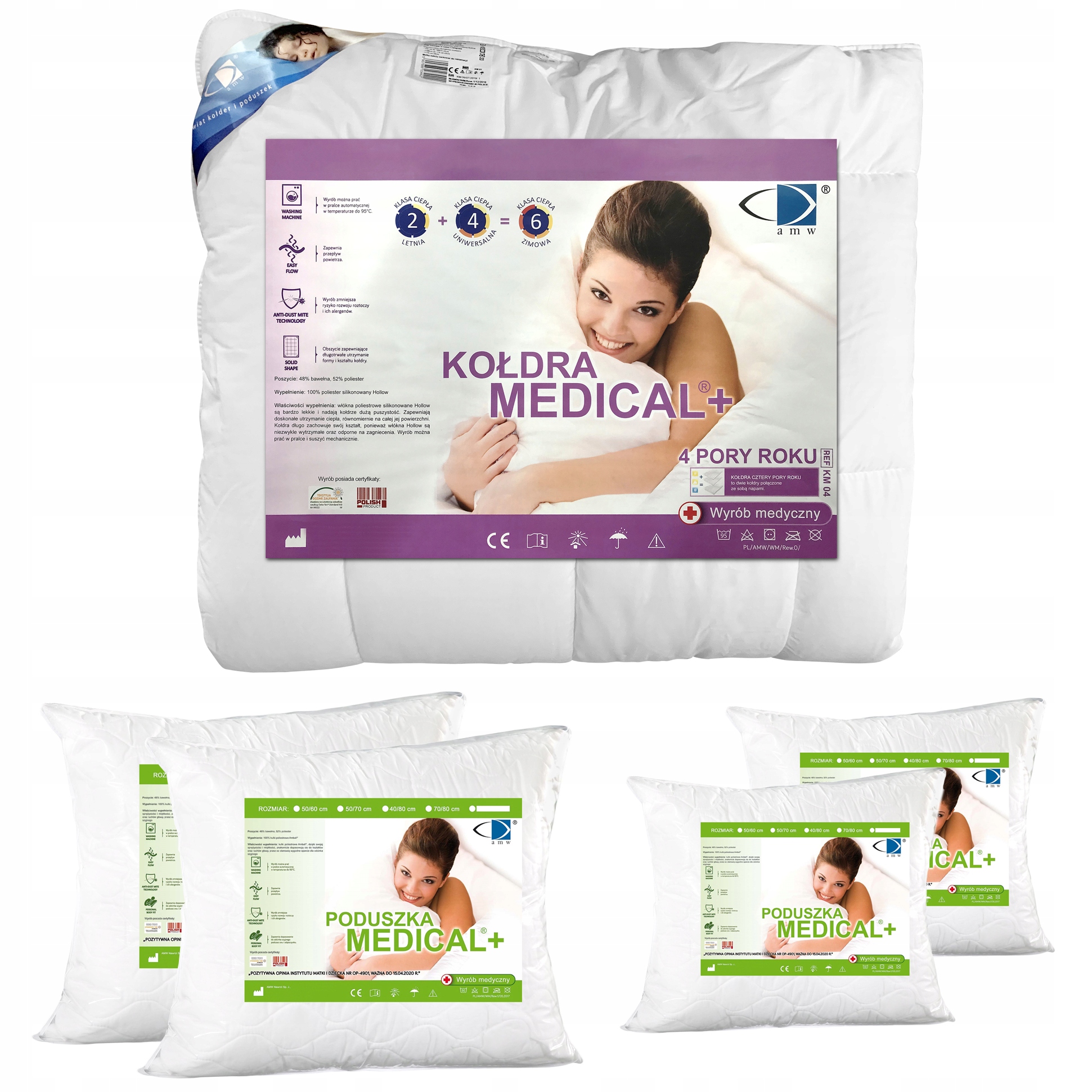 

Kołdra Całoroczna 220x200 zima 200x220 +4 poduszki