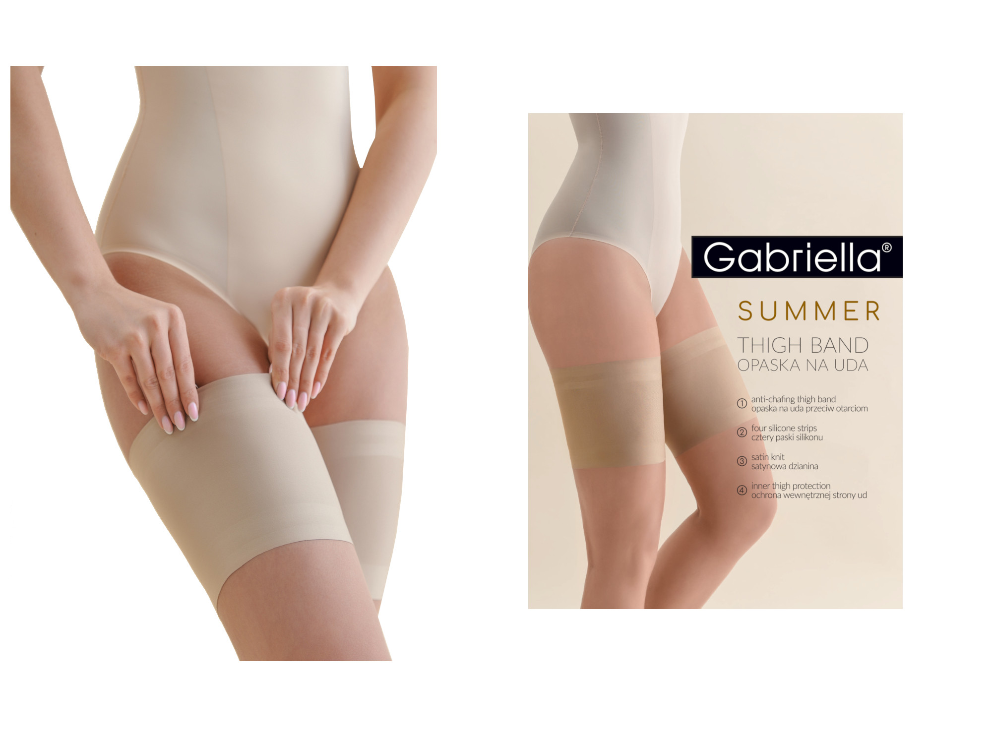 Opaska na Uda 3/4 Przeciw Otarciom Satynowa Gabriella Beige Beżowa Gładka Marka Gabriella