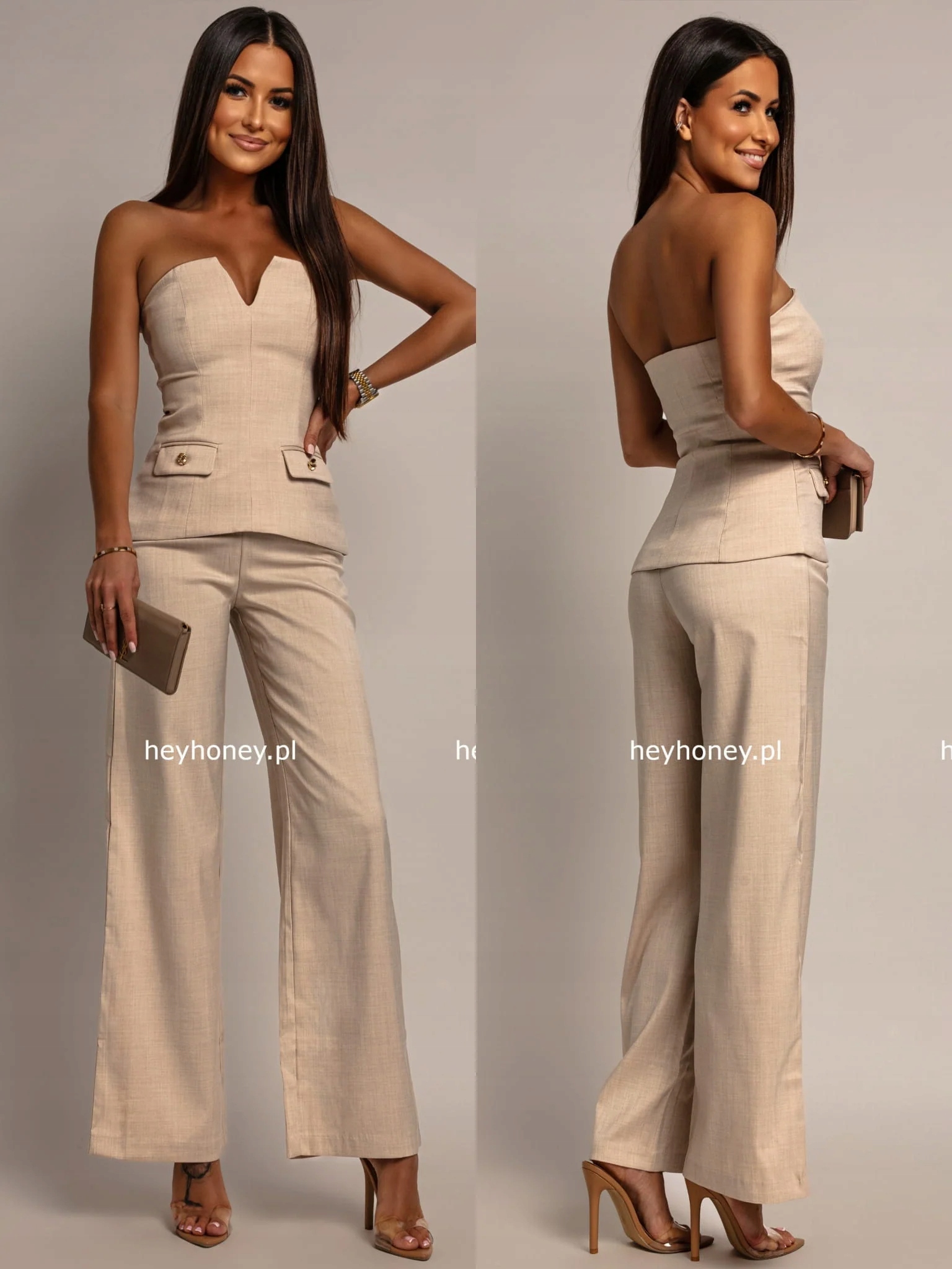 Komplet Gorset i Spodnie Beżowy Leontine M