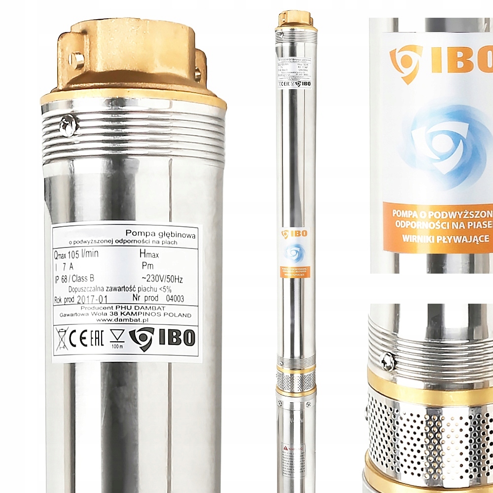 Pompa Głębinowa Antypiaskowa 3,5" Sdm 3-18 109M 105L/MIN 230V Mocna Ibo