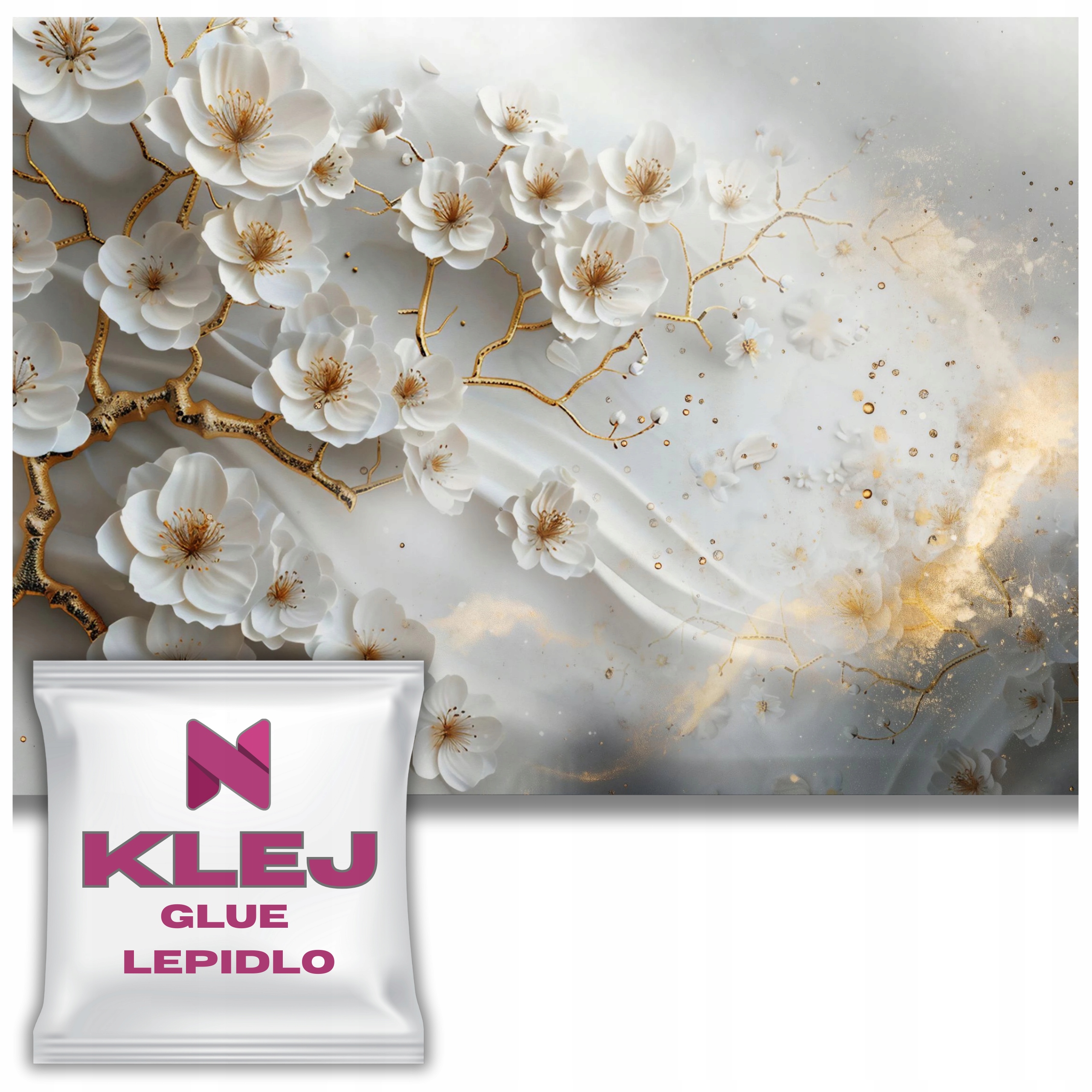 Elegantní 3D fototapeta Květiny Zlato a bílá pro moderní interiéry 260x30