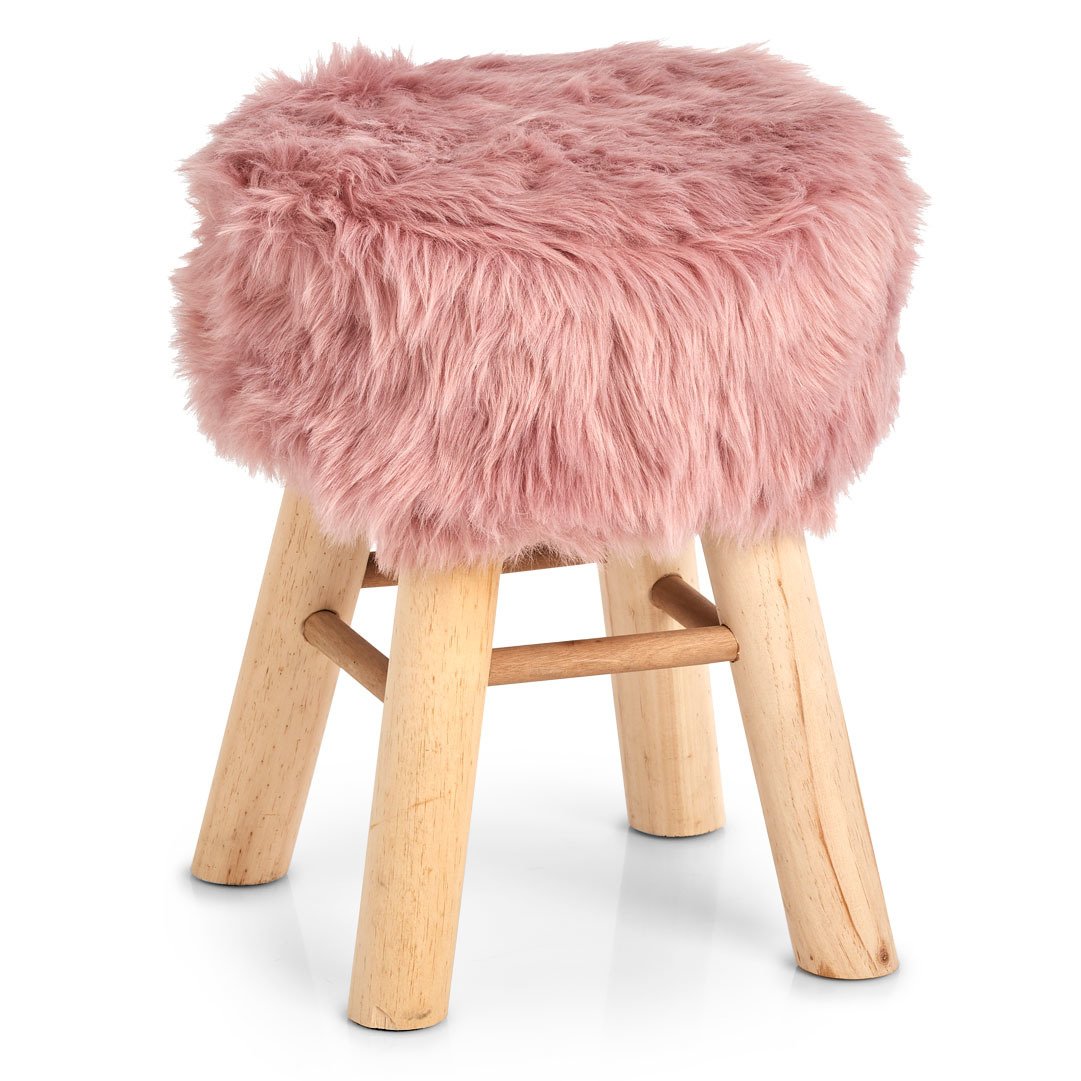 STOŁEK FUTRZANY MIĘKKI TABORET RÓŻOWE FUTRO ZELLER