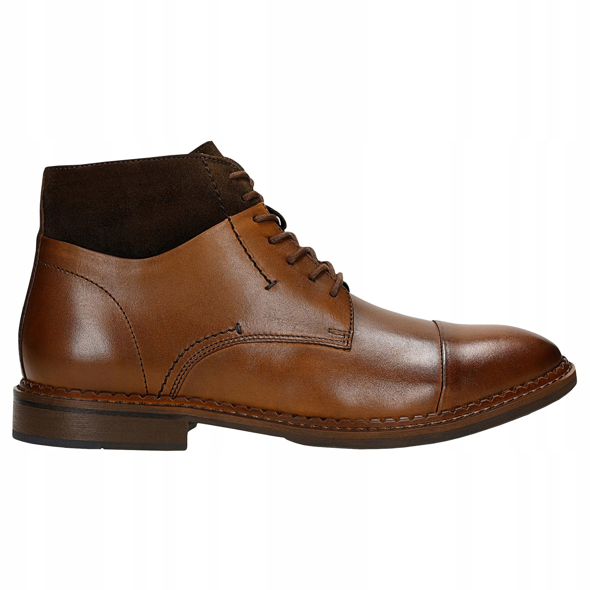 Pánské hnědé kotníkové Kotníkové Boty z hladké lícové kůže a štípané kůže Wojas vel. 44