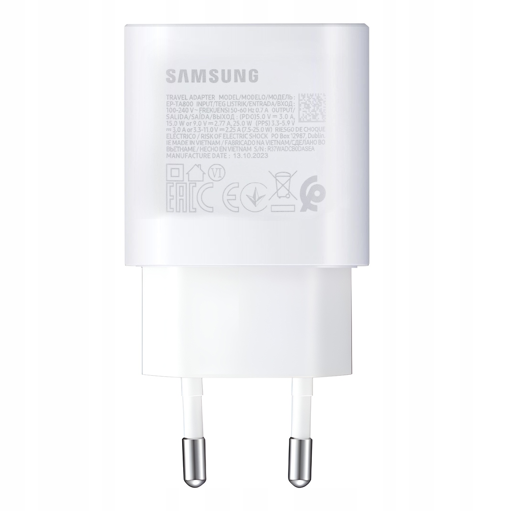 ORYGINALNA SUPER SZYBKA ŁADOWARKA SIECIOWA SAMSUNG DO TELEFONU USB-C 25W Kolor biały
