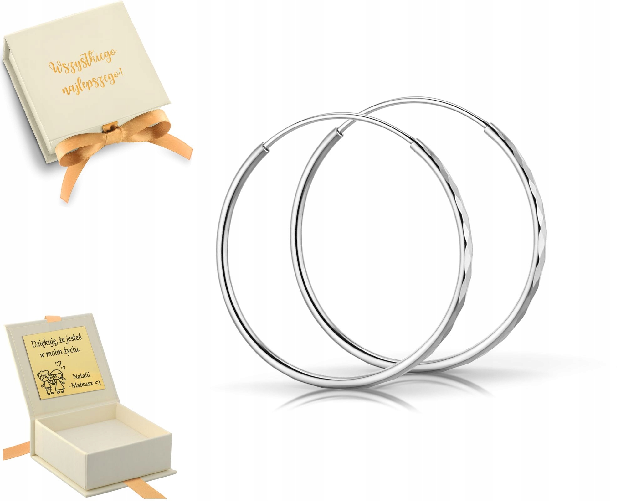 Stříbrné Náušnice Kola Středně Nařezané Diamantové 925 3 CM 30 MM