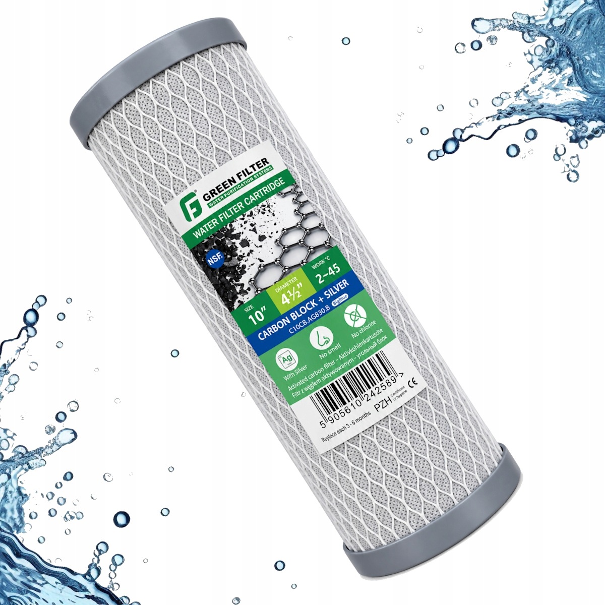 Vložka uhlíkový blok 10" 4 1/2 Big Blue filter so striebrom na vodu Green Filter