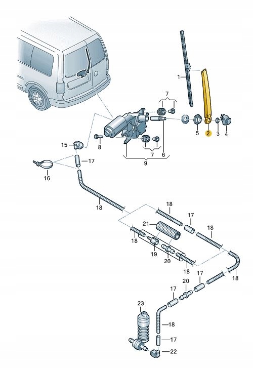 2K5955708 - VW Caddy задний рычаг стеклоочистителя