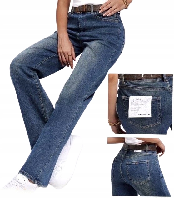 M. Sara damskie spodnie Premium dzwony jeans Blue szeroka nogawka