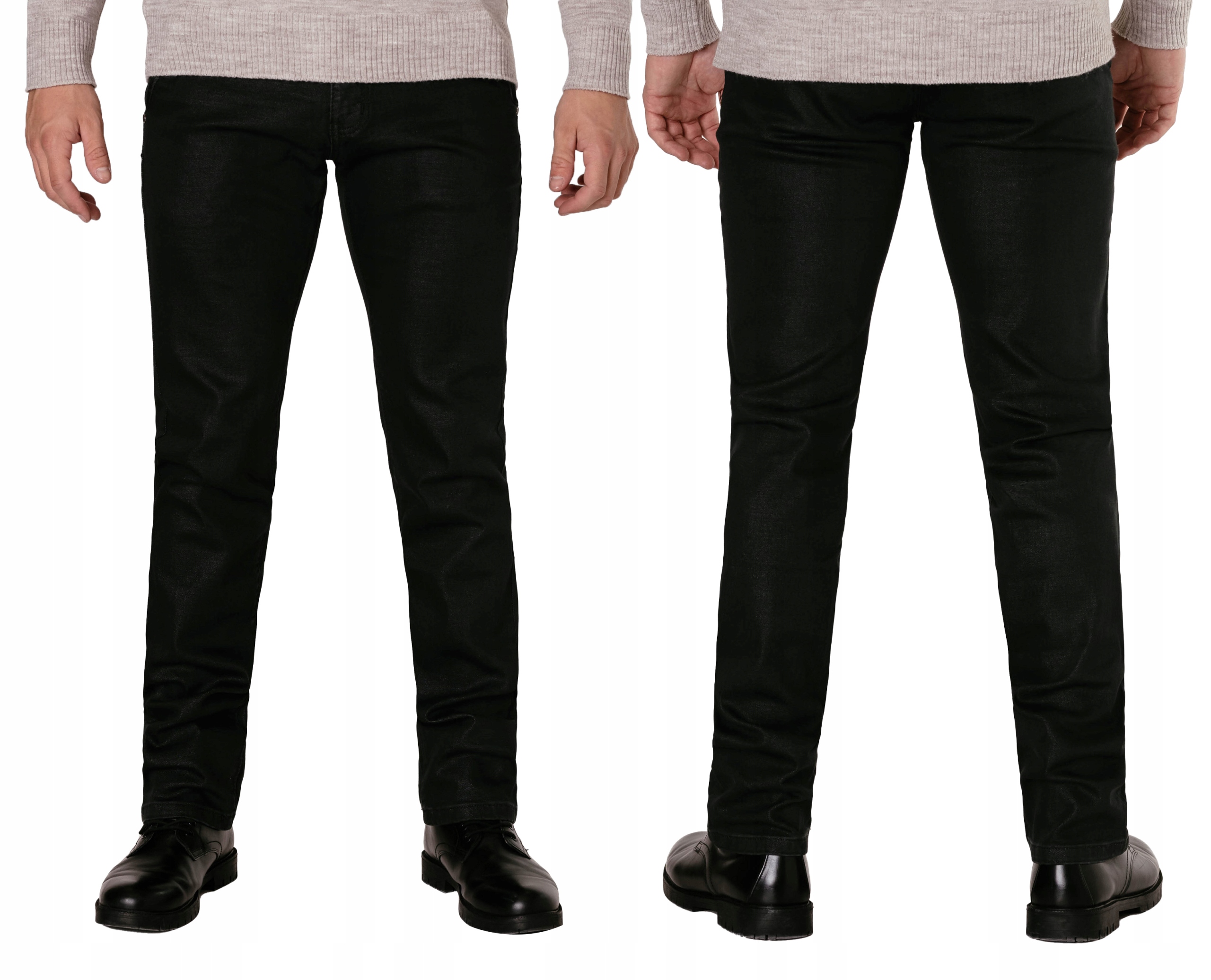 Czarne Spodnie Wizytowe Męskie Materiałowe Bawełniane 49C 32/34