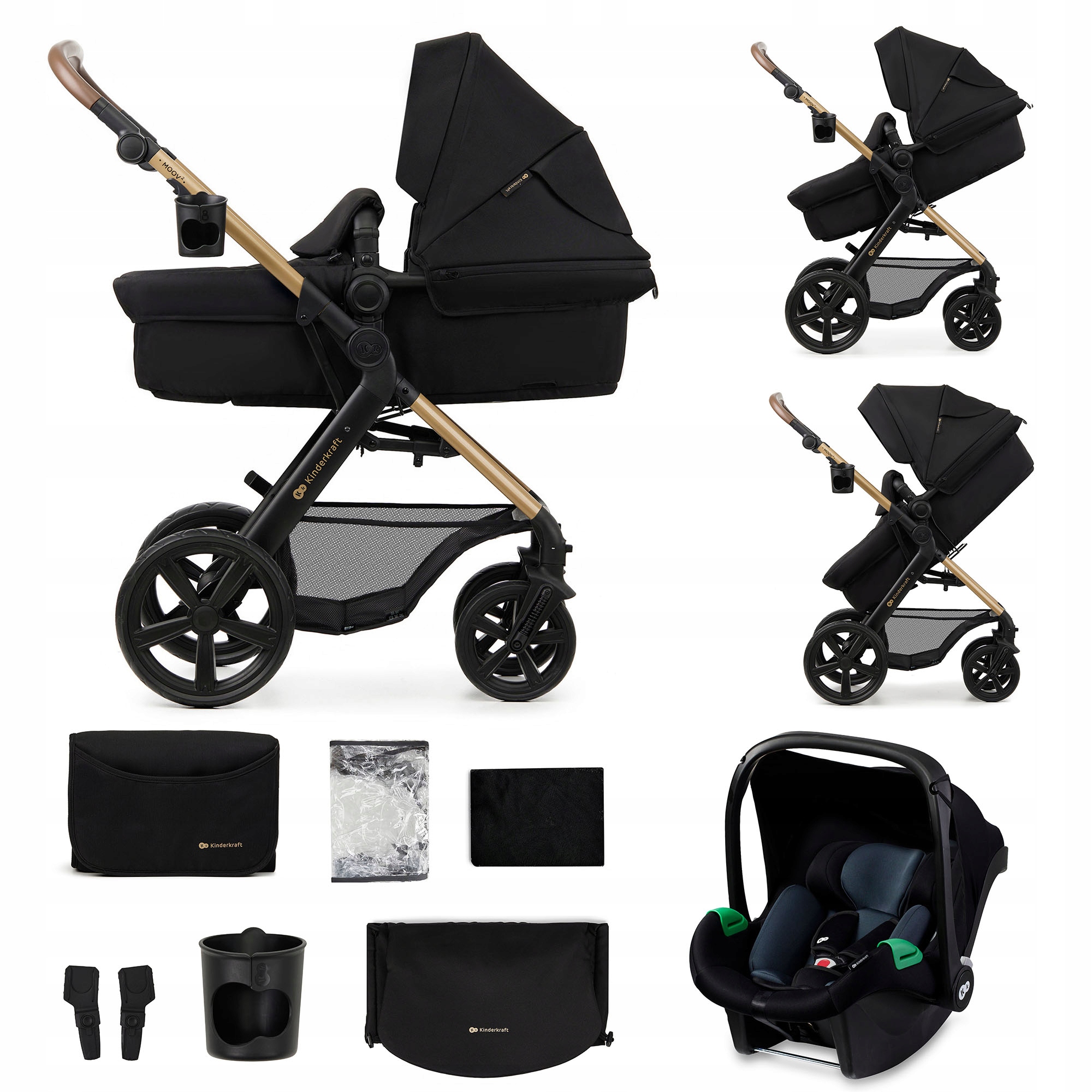 Kinderkraft Moov 2 Wielofunkcyjny Wózek Głęboko-spacerowy 3W1 Pure Black