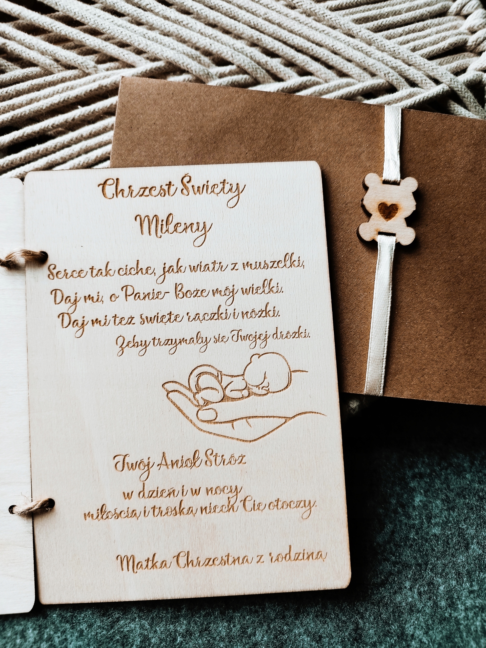 Pamiątka Chrztu Świętego Kartka Drewno prezent Szerokość produktu 11 cm