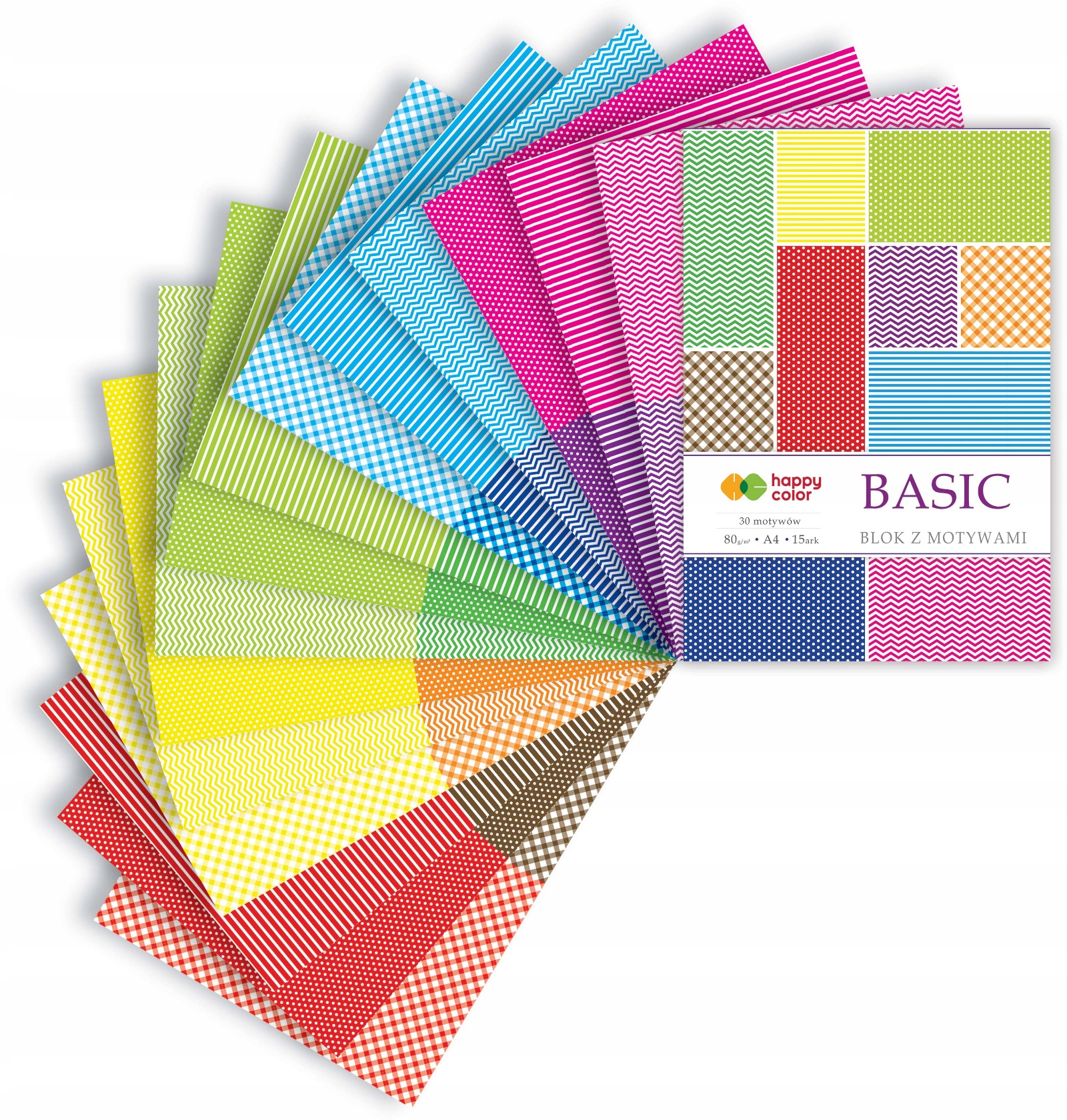Happy Color BLOK Z MOTYWAMI Basic A4 80g 15 kartek Marka Happy Color