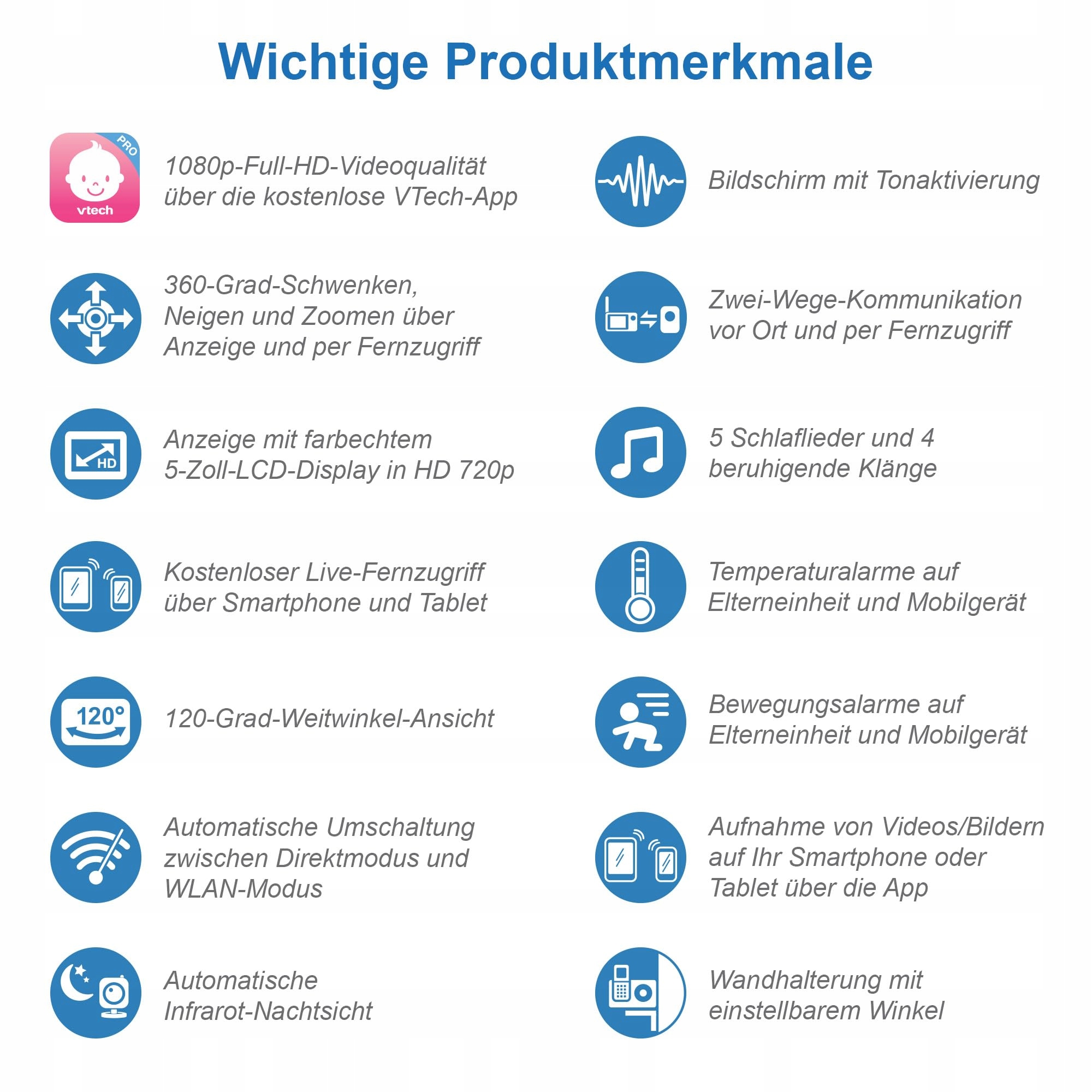 VTECH Monitor Dziecięcy WiFi Kamera 5 Calowy Wyświetlacz HD 1080p — miniatura 2