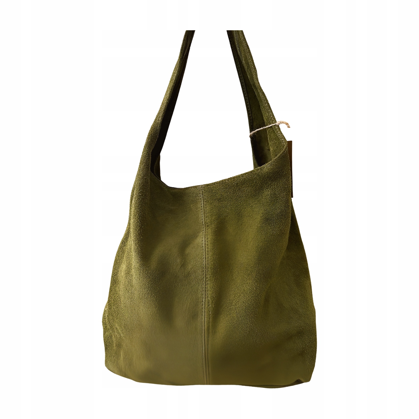 Kabelka shopper přes rameno semišová zelená s prošitím