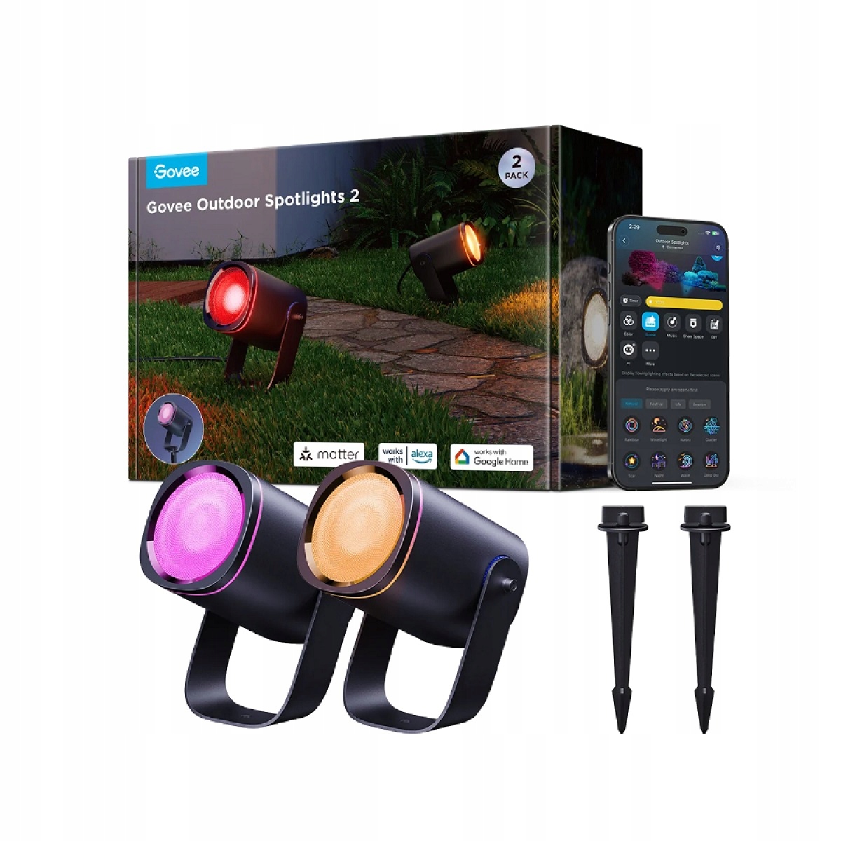 Halogenová Zahradní Lampa, Venkovní Reflektor Govee, Sada 2KS, Aplikace Pro Venkovní Použití