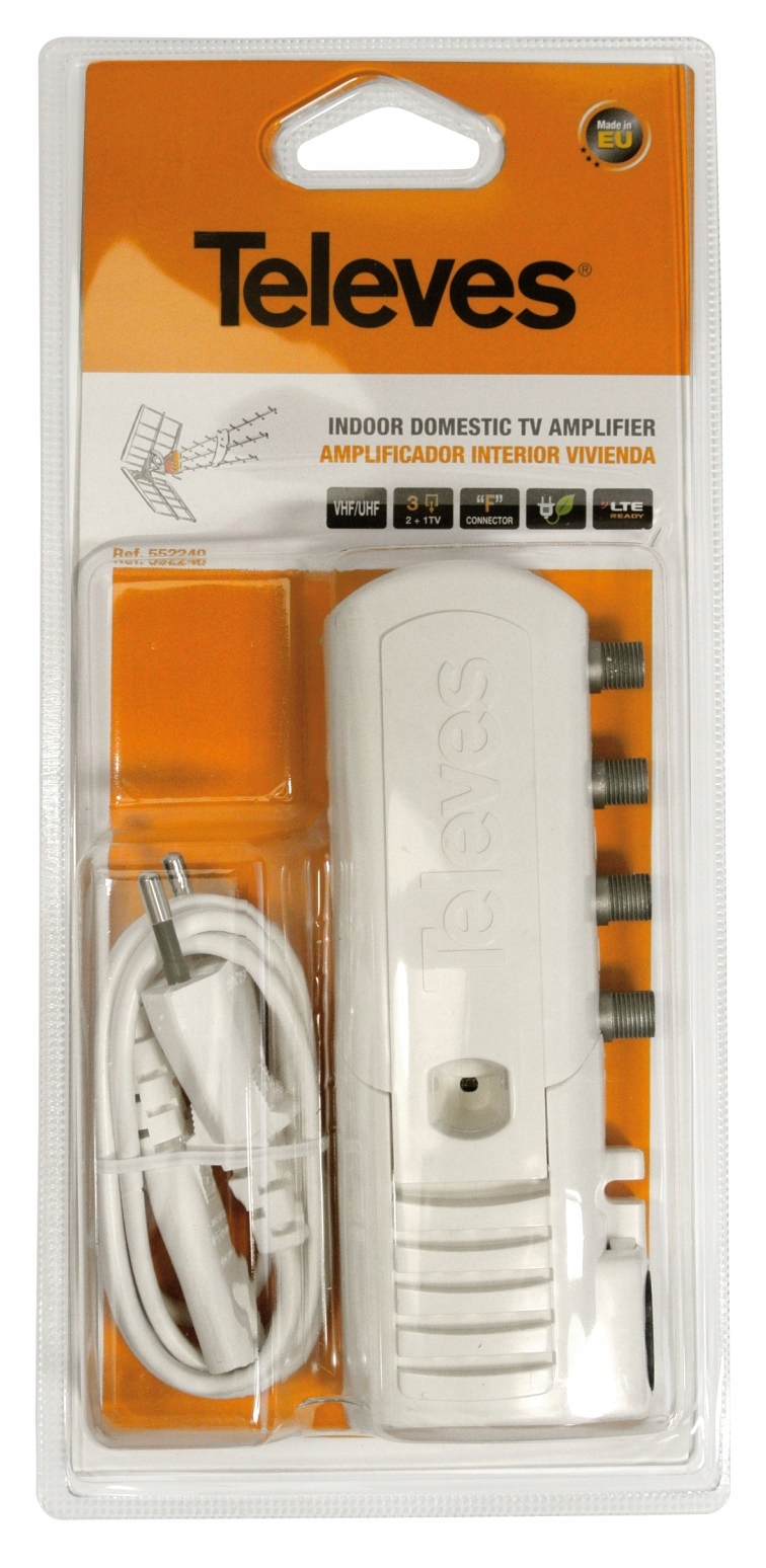 Wzmacniacz Sygnału Telewizyjny Antenowy Televes 1/3 TV DVB-T2 Radiowego FM Marka Televes