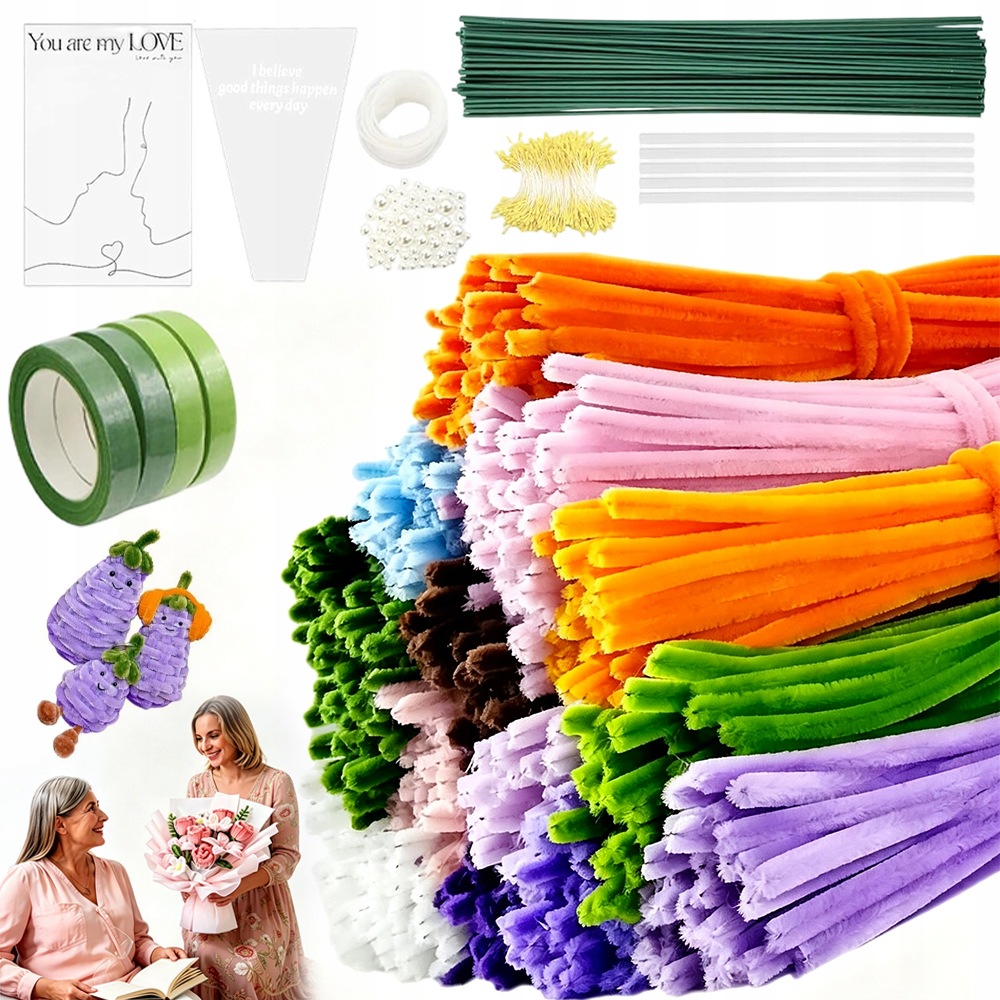 Ozdobné Drátky Kreativní Floristické Nadýchané Vytěráky 13 Barevné 800KS