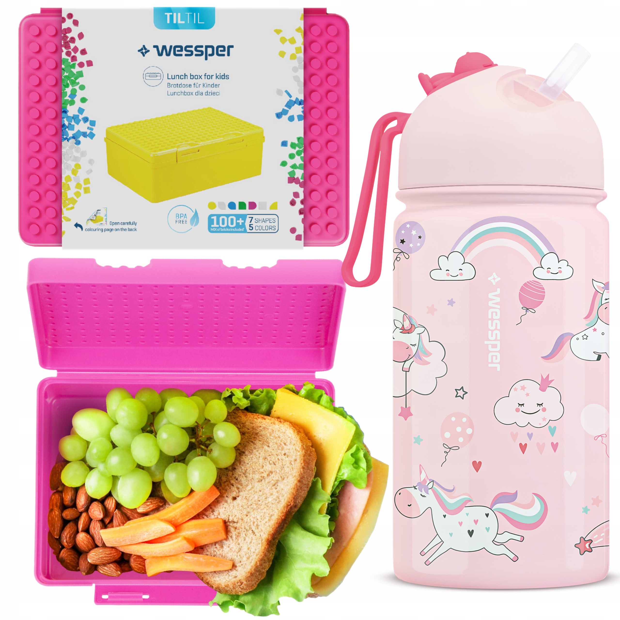 Butelka na wodę bidon jednorożec + launchbox pojemnik pudełko śniadaniowe