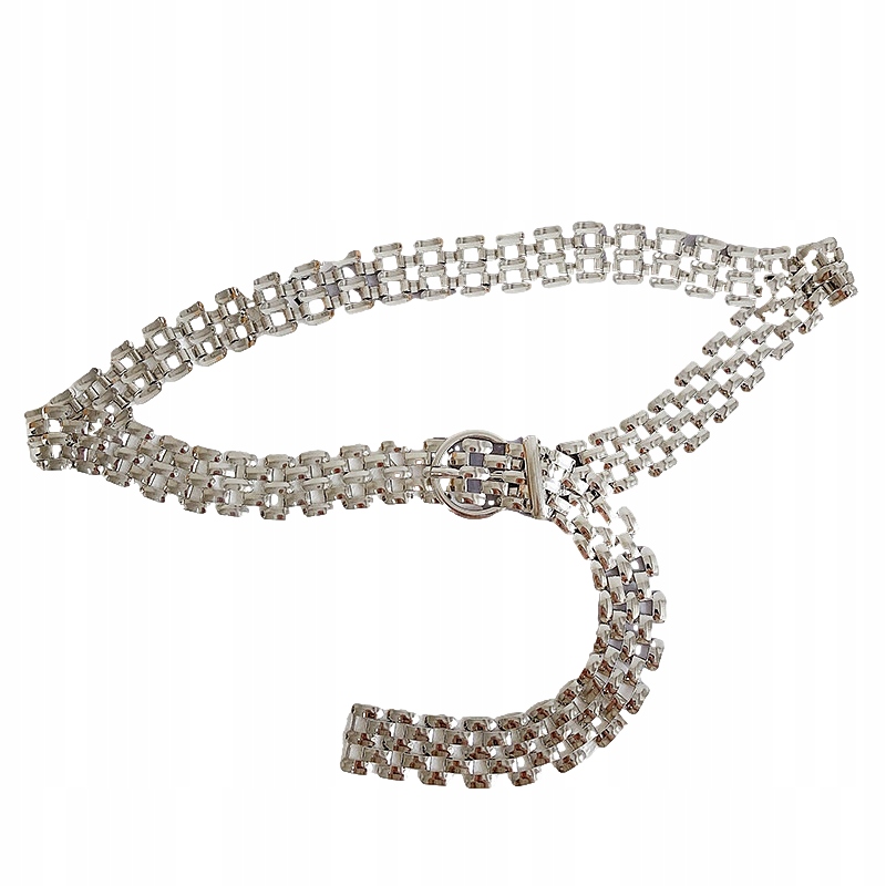 Pásek Dámský Stříbrný Síťovaný Lehký Kovový Ozdobný Úzký Spona Kulatá