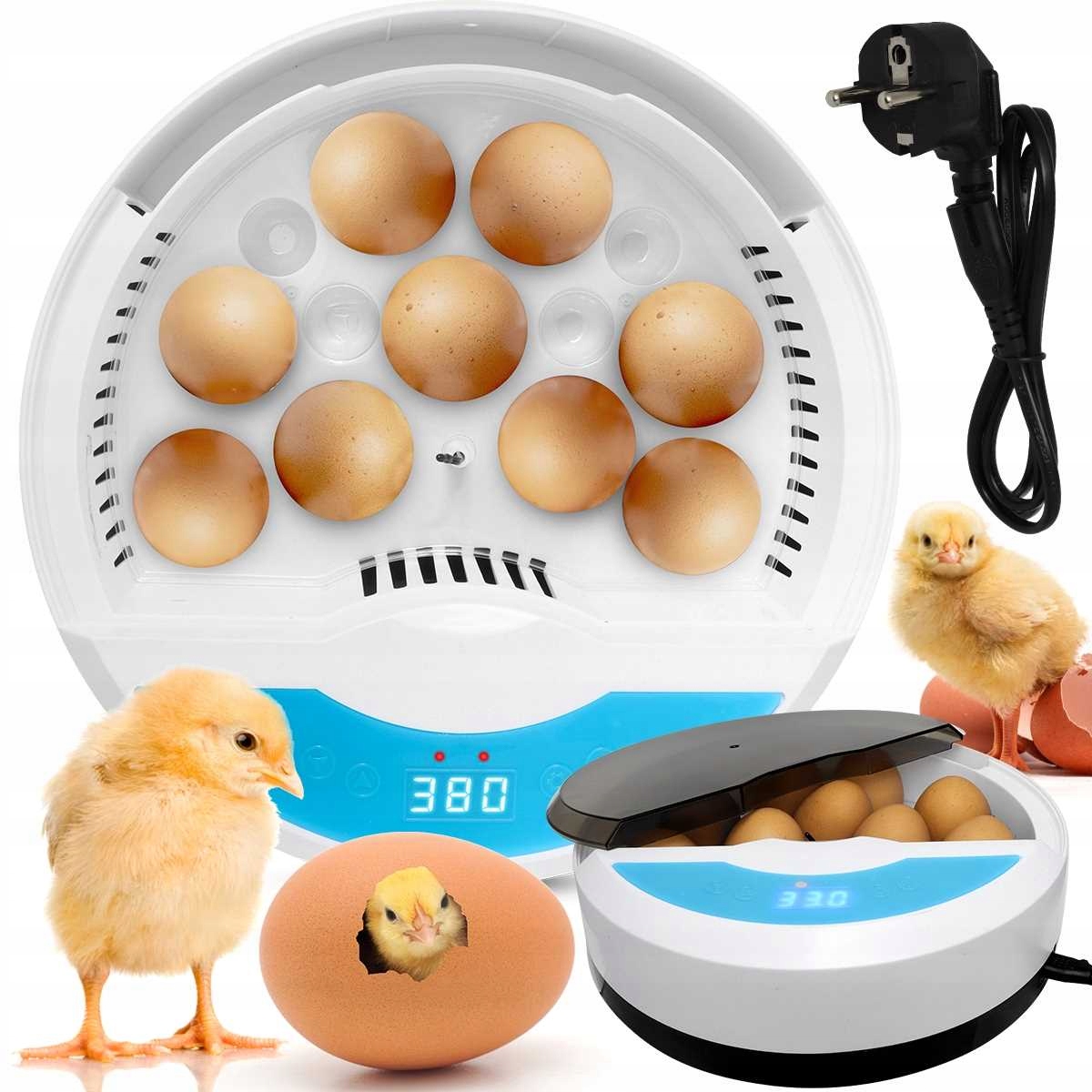 INKUBATOR DO JAJEK AUTOMATYCZNY KLUJNIK WYLĘGARKA WYLĘGARNIA DO 9 JAJ Zawartość zestawu taca do jaj